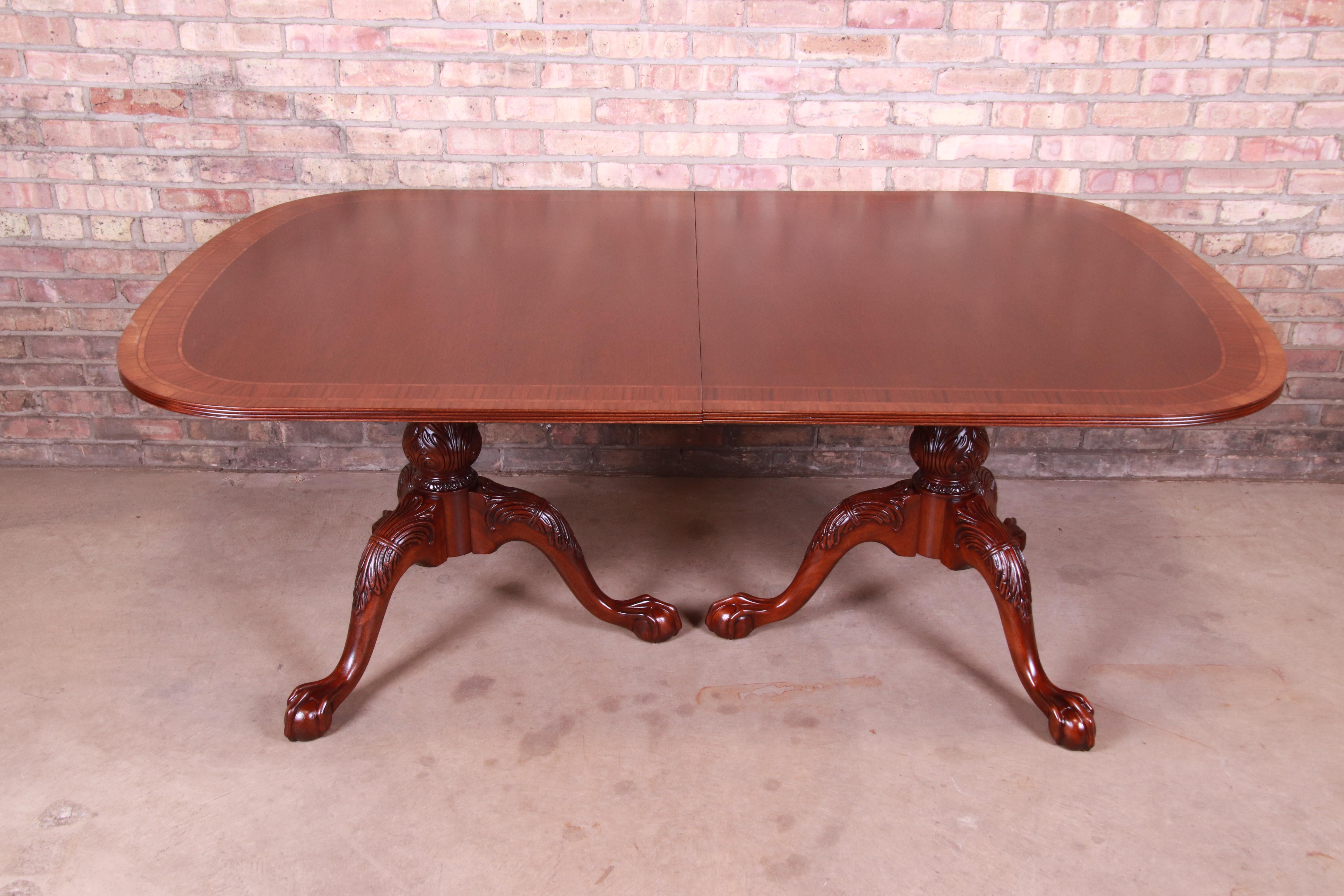 Councill Banded Mahogany Chippendale Double Pedestal Dining Table, Restored 8