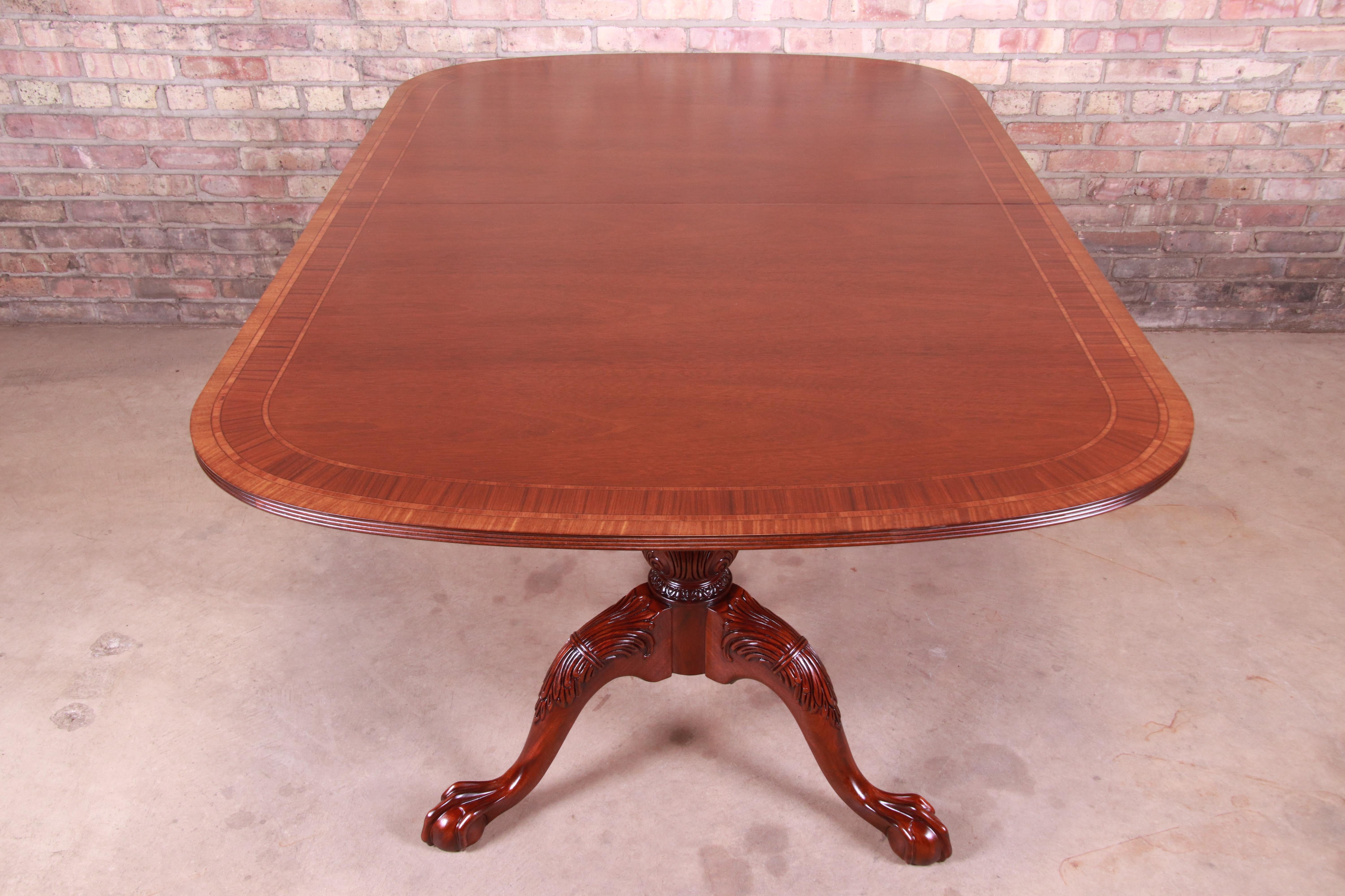 Councill Banded Mahogany Chippendale Double Pedestal Dining Table, Restored 11