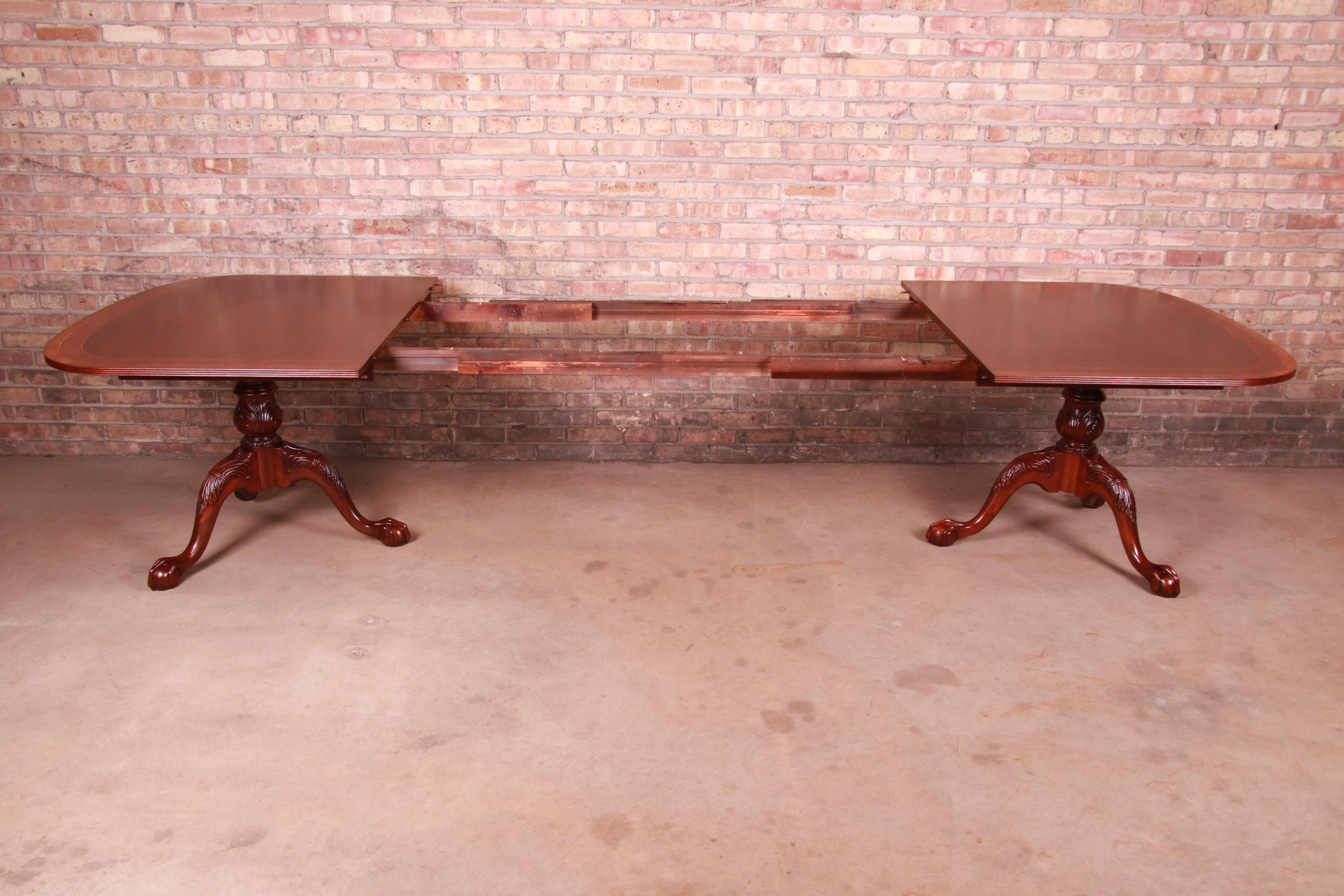 Councill Banded Mahogany Chippendale Double Pedestal Dining Table, Restored 3