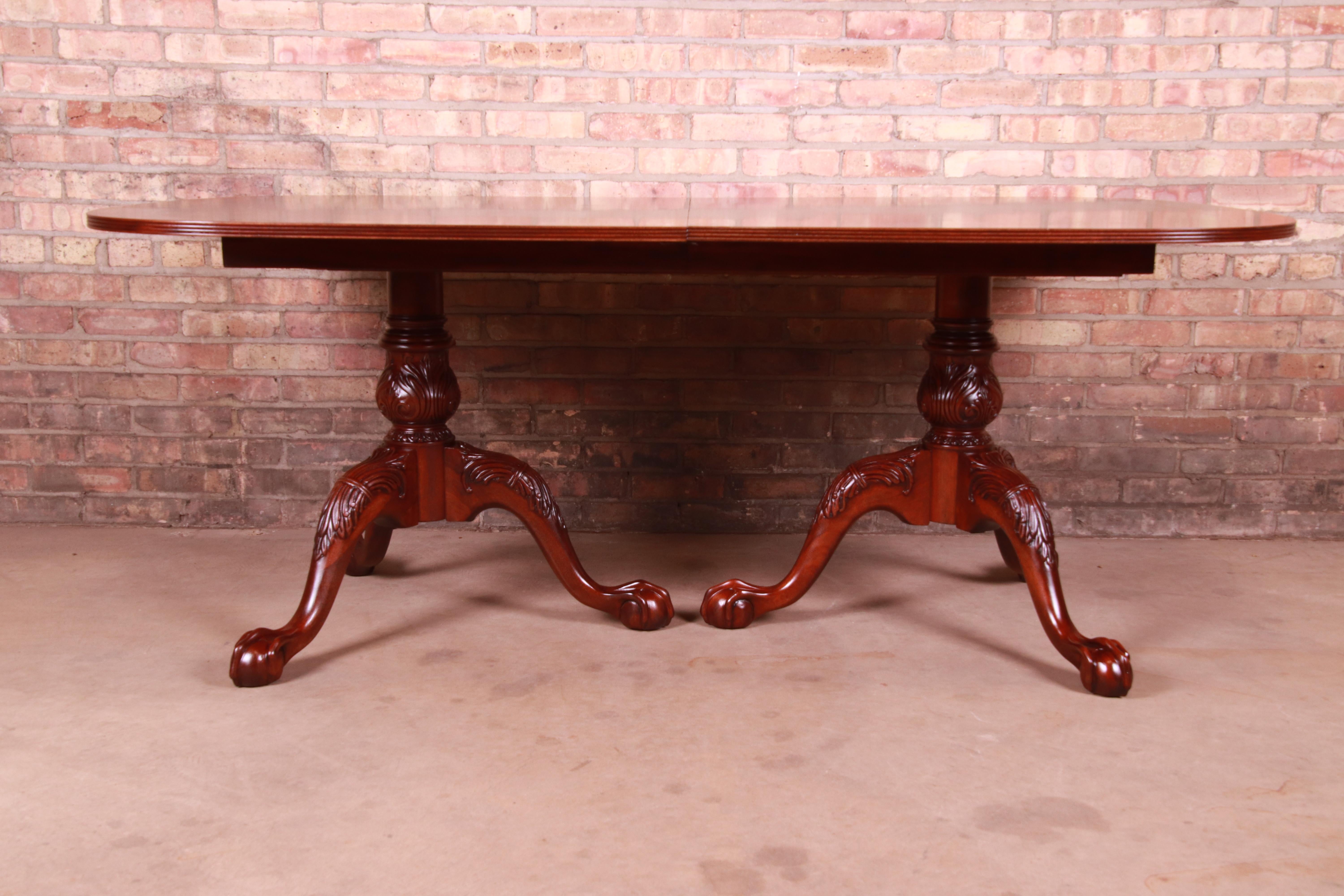 Councill Banded Mahogany Chippendale Double Pedestal Dining Table, Restored 4