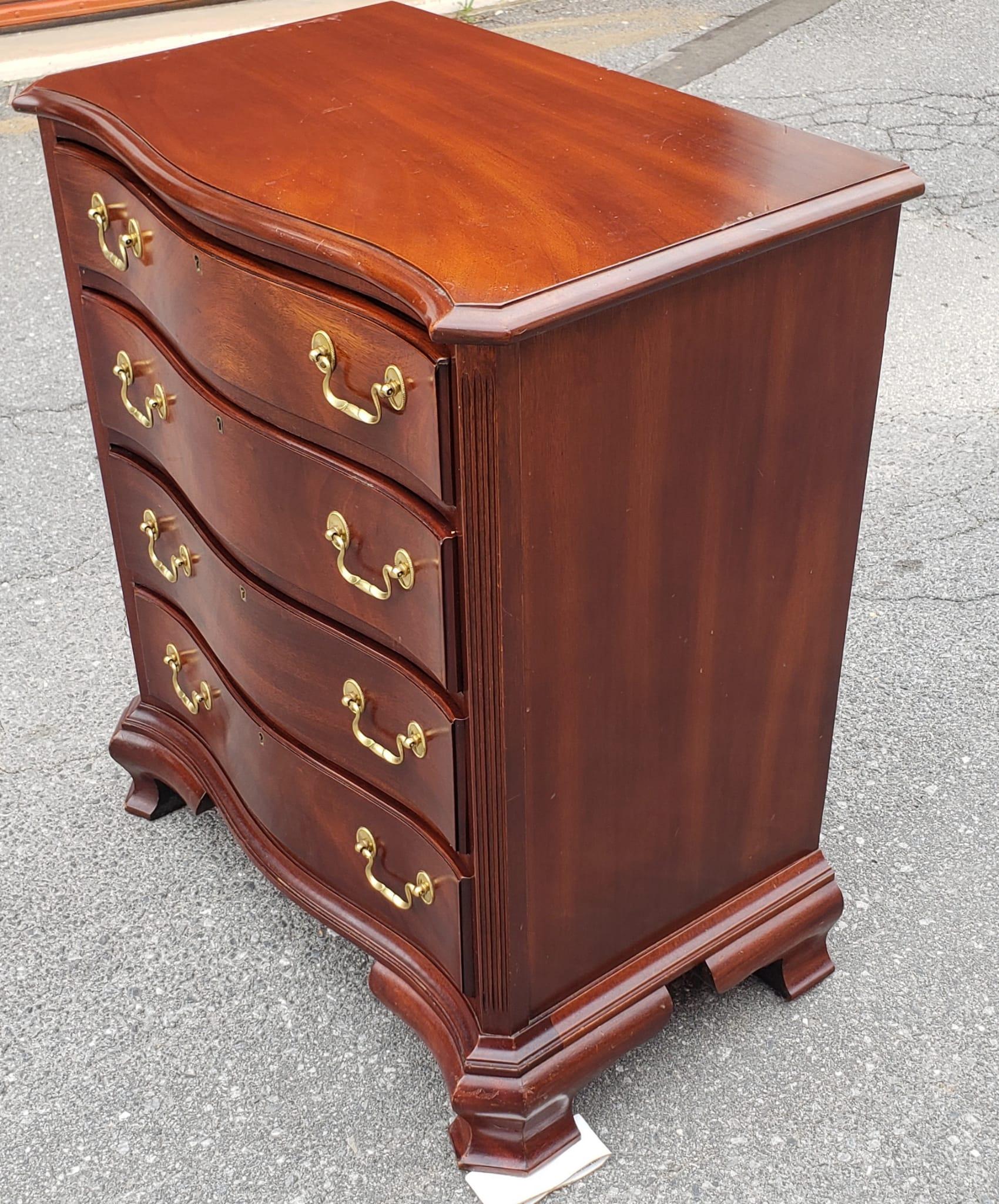 Brass Councill Craftmen Chippendale Mahogany Bedside Chest of Drawer For Sale