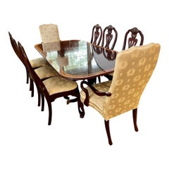 Councill Craftsman Flame Mahogany Banded Inlay Expandable Dining Table & Chairs