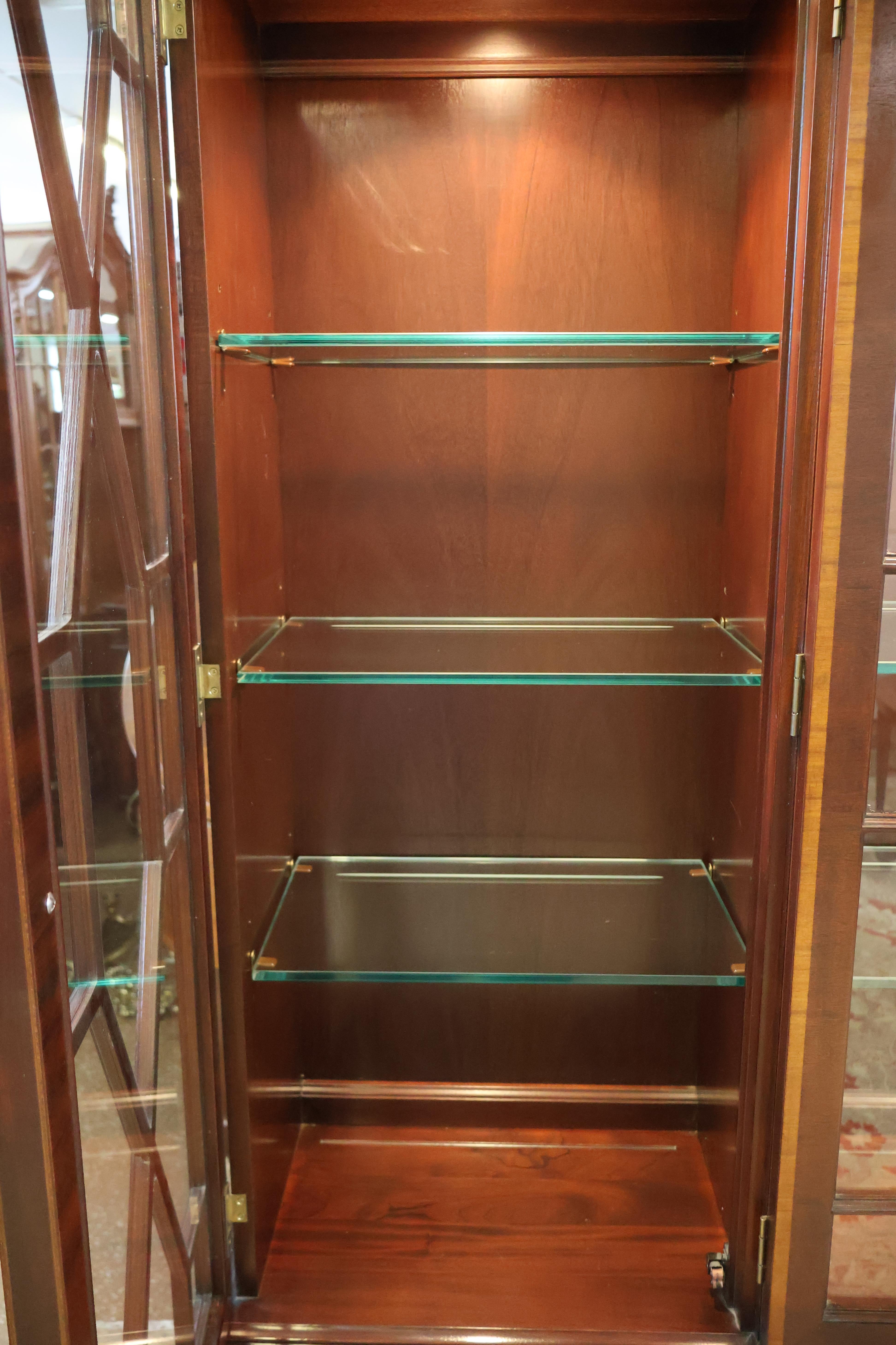 Late 20th Century Councill Craftsman Flame Mahogany Bookcase China Breakfront