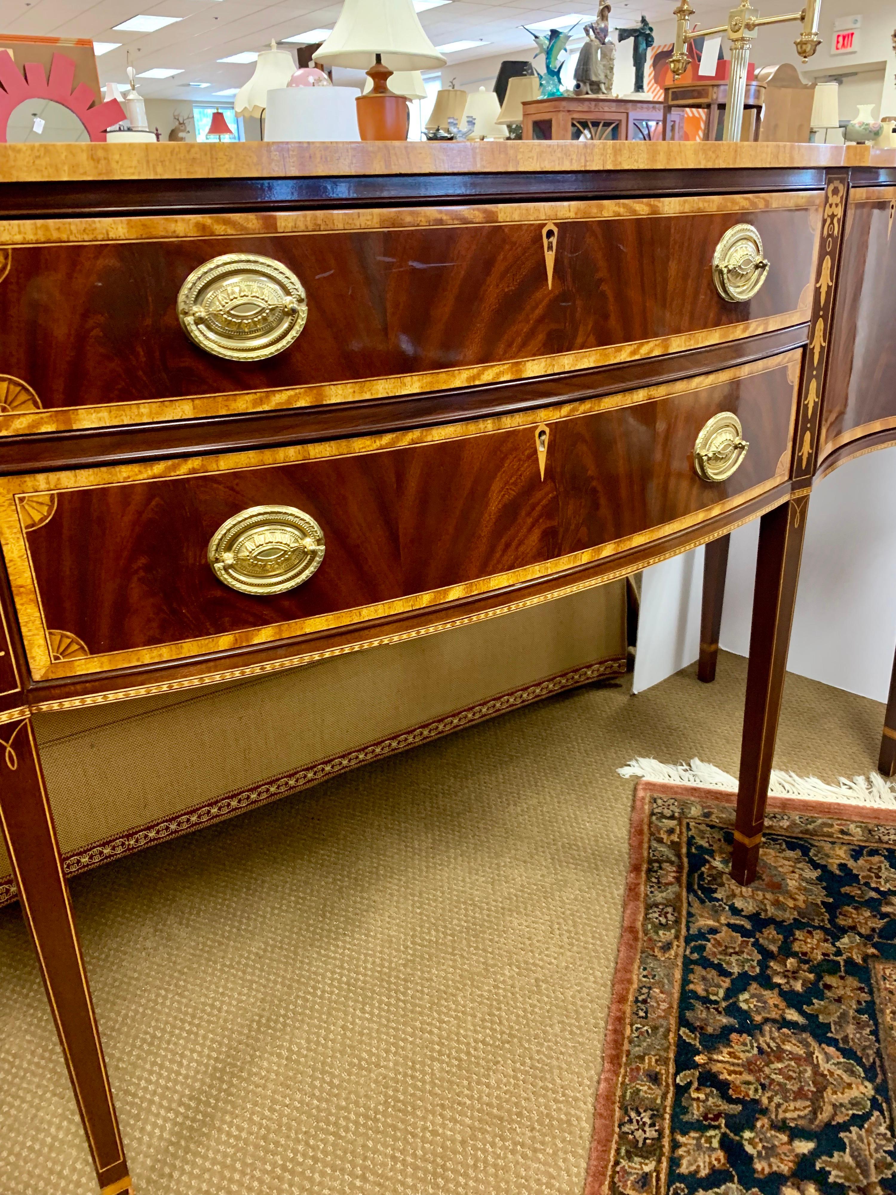 Chippendale Councill Craftsman Furniture Mahogany Inlay and Brass Sideboard Buffet Server