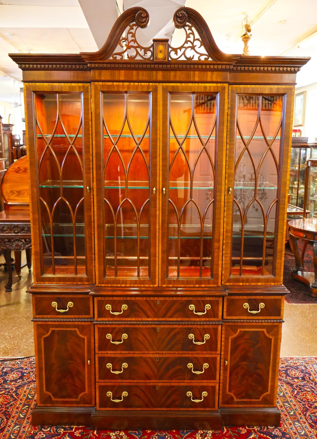 Councill Craftsman Inlaid Regency Style China Cabinet Bookcase Breakfront in vendita 13