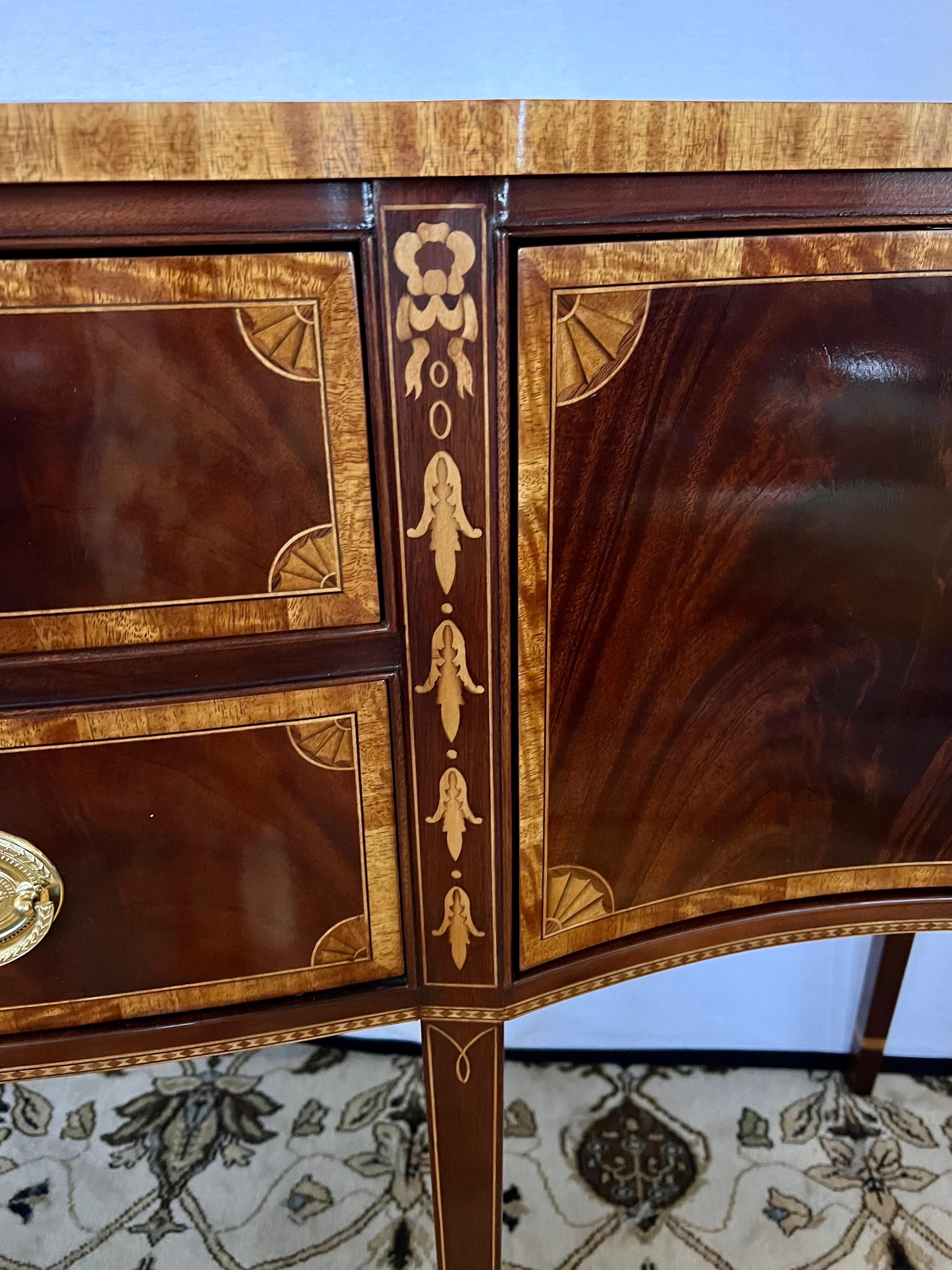 Councill Craftsman Mahogany Bow Front Inlay Buffet Sideboard Cabinet In Good Condition In West Hartford, CT