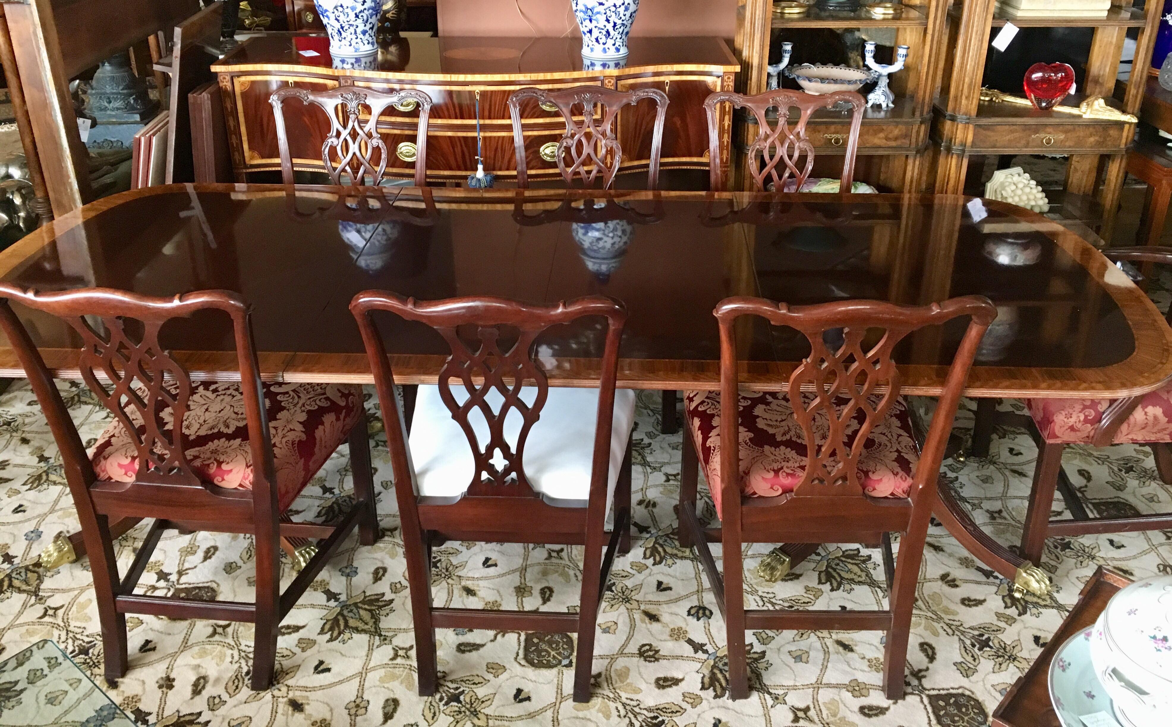 Councill Craftsman Mahogany Inlay Dining Room Set Table and Twelve Chairs 7