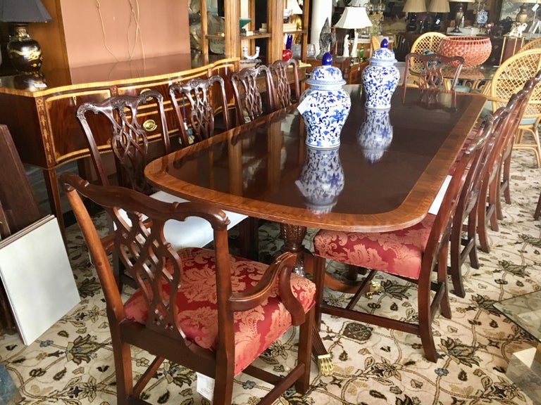 Councill Craftsman Mahogany Inlay Dining Room Set Table and Twelve Chairs at 1stDibs