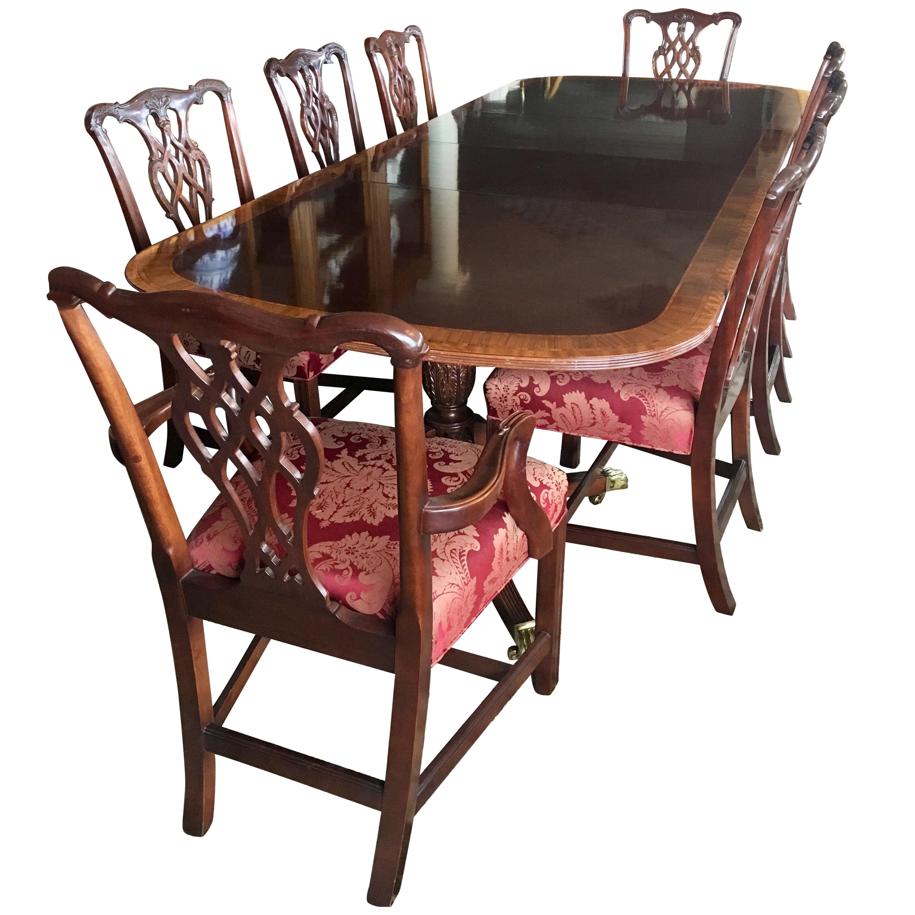 Councill Craftsman Mahogany Inlay Dining Room Set Table and Twelve Chairs