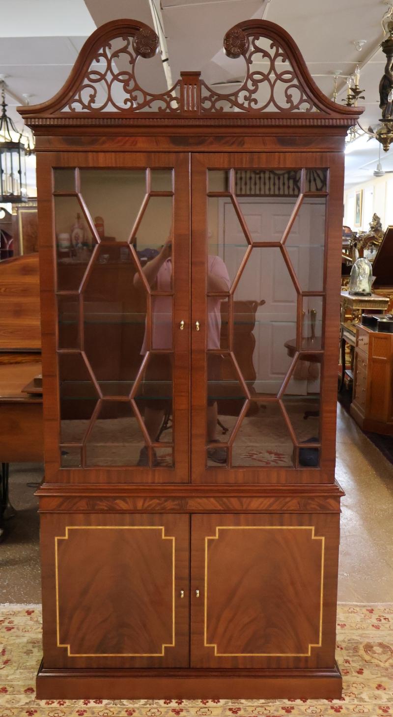 American Councill Craftsman Regency Style Flame Mahogany Curio China Display Cabinet For Sale