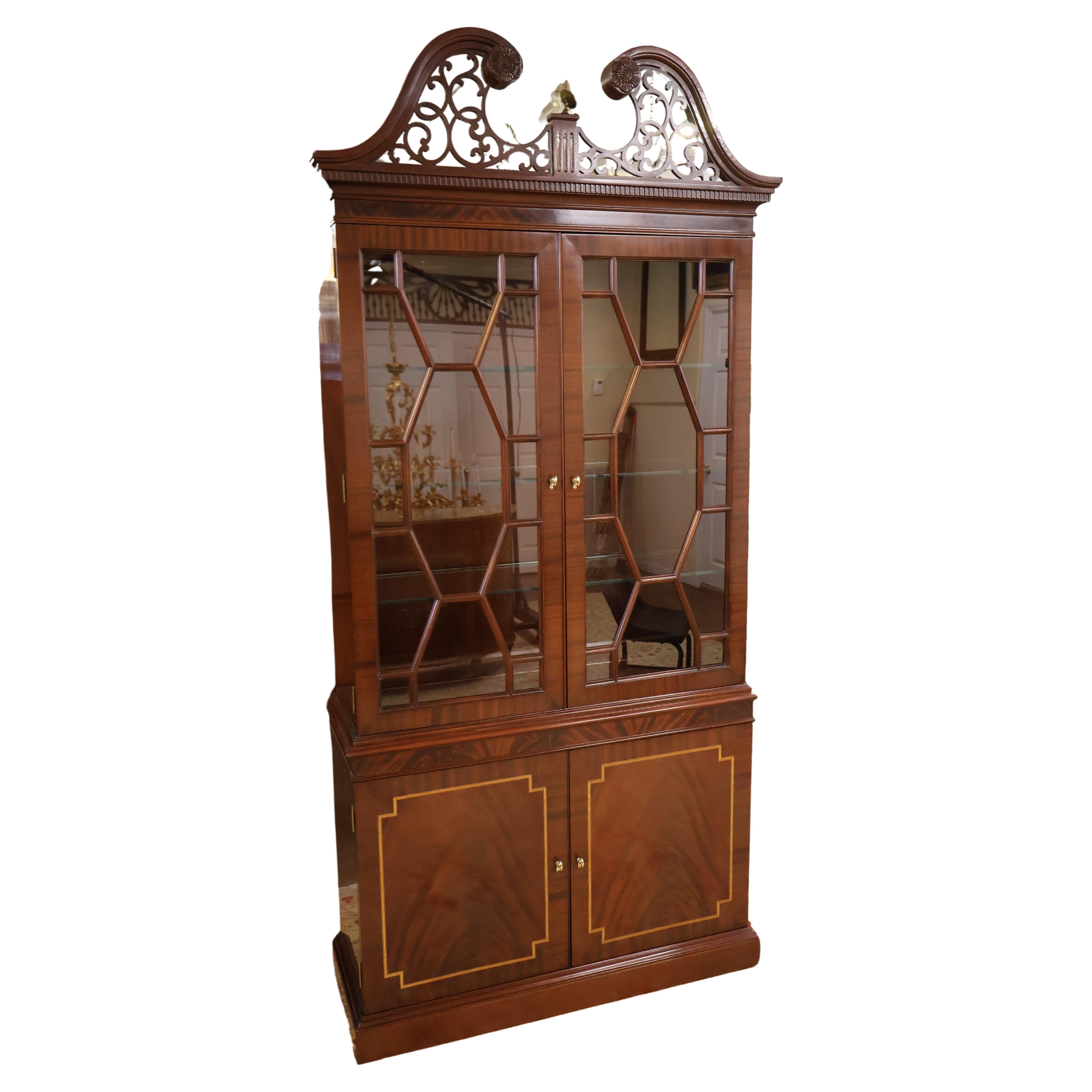 Councill Craftsman Regency Style Flame Mahogany Curio China Display Cabinet For Sale