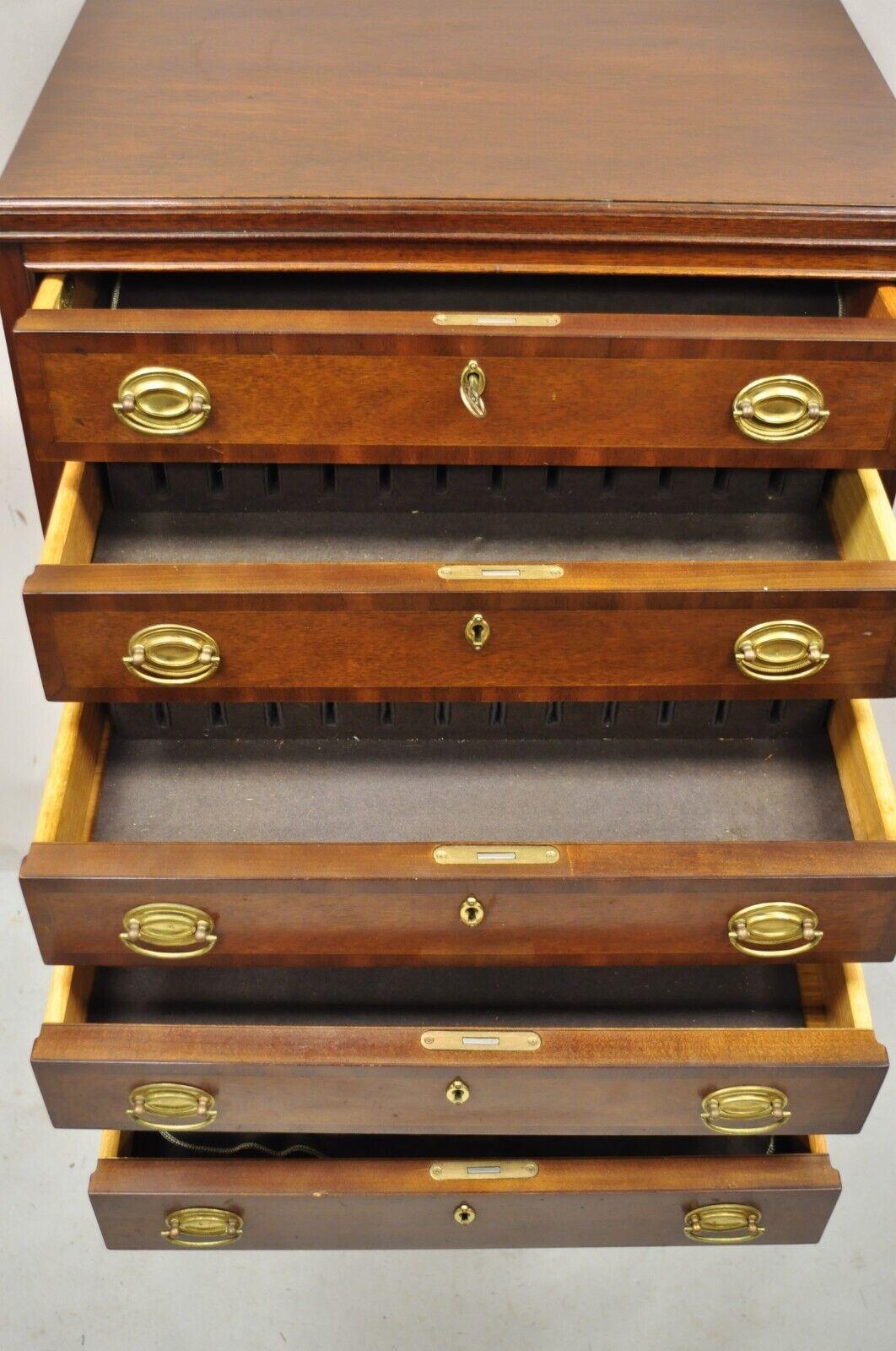 Brass Councill Craftsman Sheraton Style Mahogany Silverware Chest with Inlay