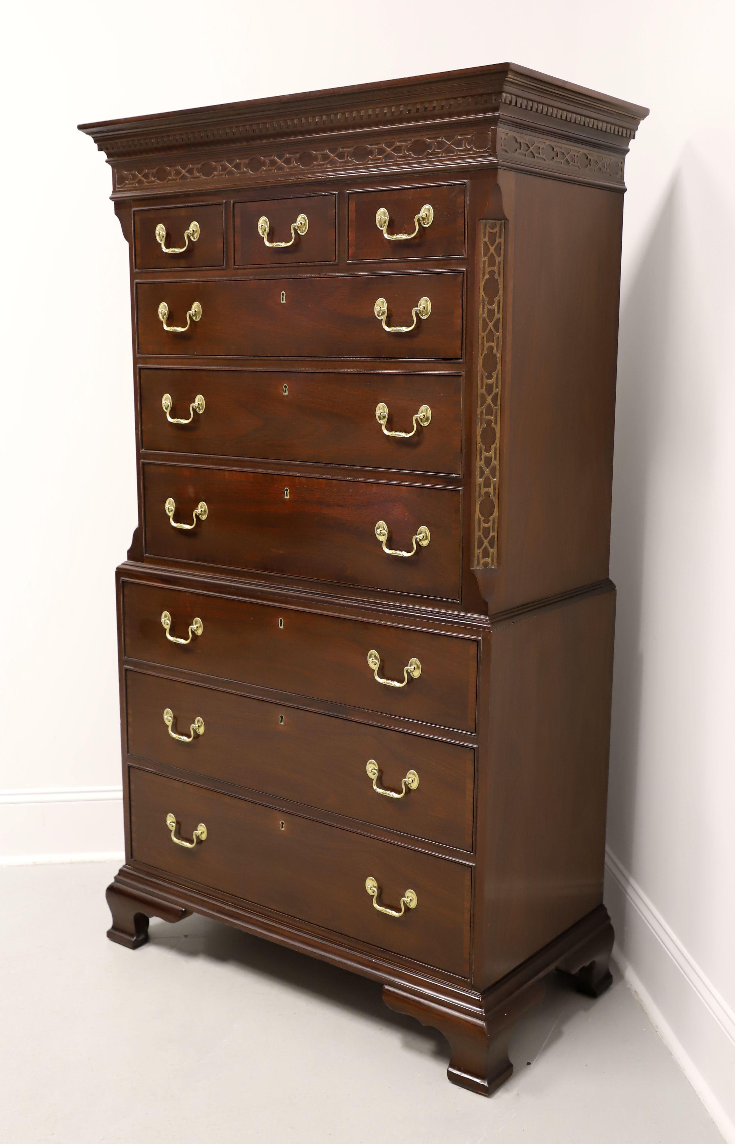 American COUNCILL CRAFTSMEN Banded Mahogany Chippendale Style Chest on Chest For Sale
