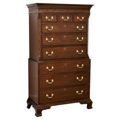 COUNCILL CRAFTSMEN Banded Mahogany Chippendale Style Chest on Chest