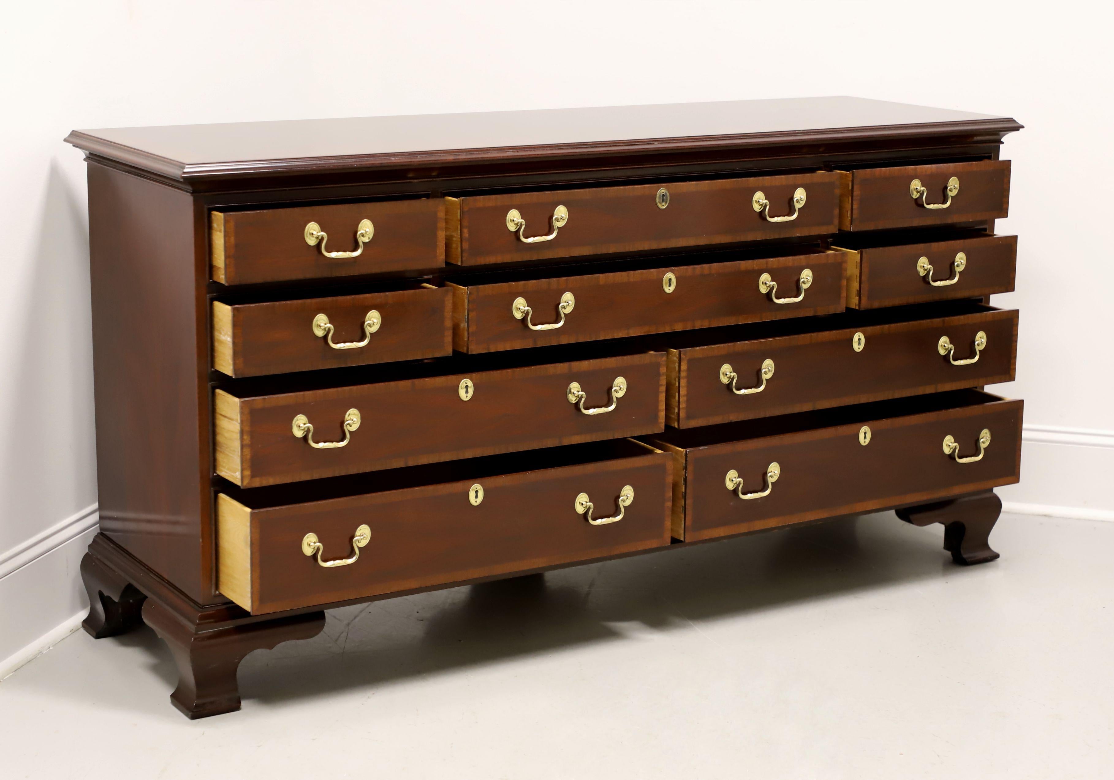 Brass COUNCILL CRAFTSMEN Banded Mahogany Chippendale Style Triple Dresser For Sale