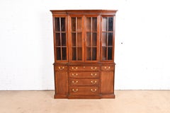 Councill Craftsmen Georgian Carved Mahogany Breakfront Bookcase Cabinet