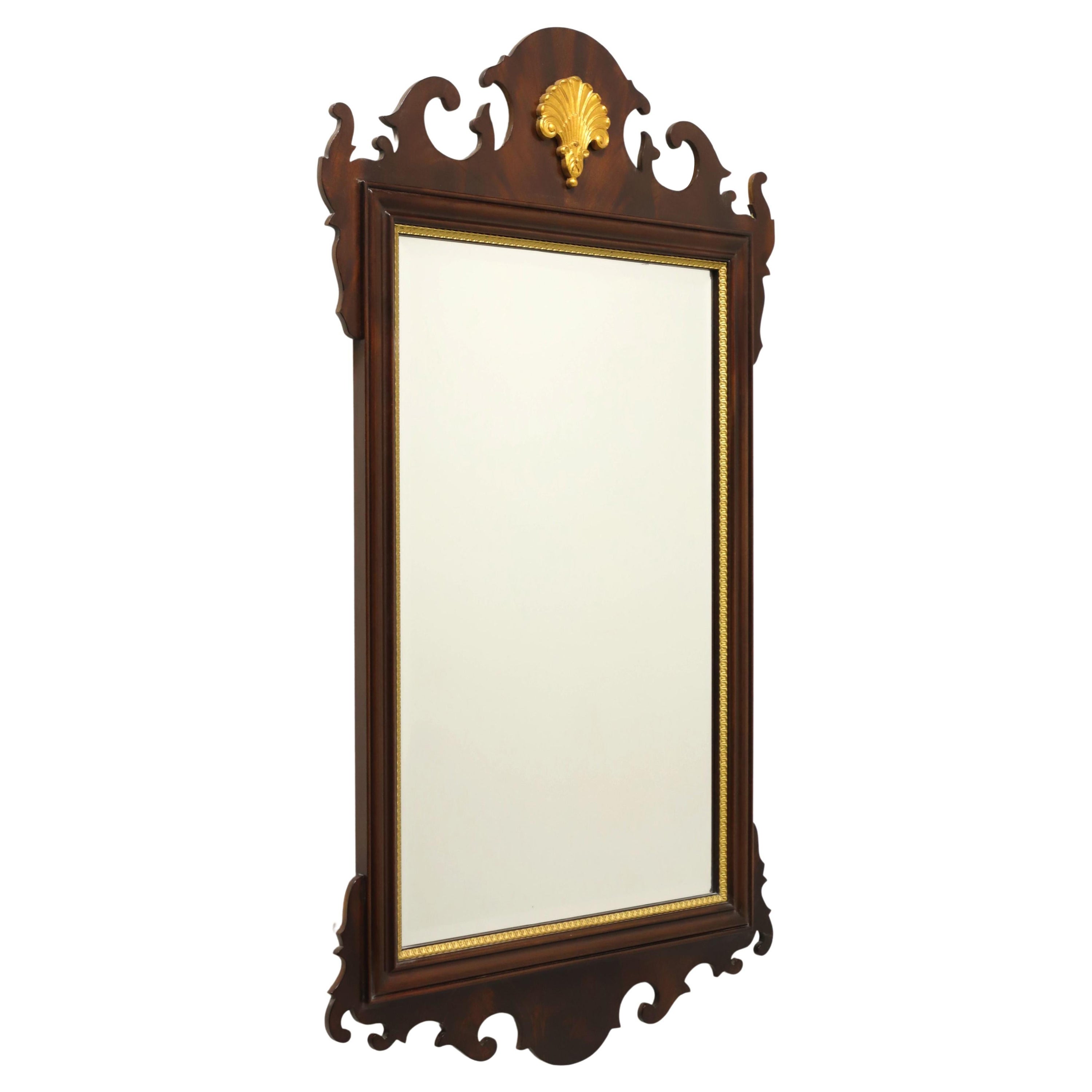 COUNCILL CRAFTSMEN Mahogany Gold Plume Chippendale Style Beveled Wall Mirror For Sale