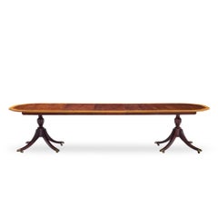 Councill Craftsmen Mahogany Inlaid Double Pedestal Dining Table with 3 Leaves