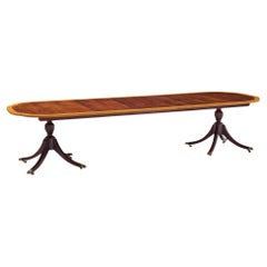 Councill Craftsmen Mahogany Inlaid Double Pedestal Dining Table with 3 Leaves