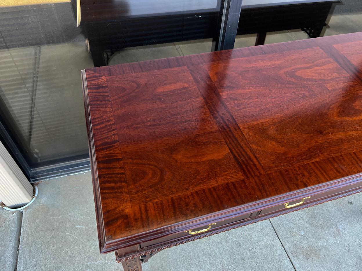 American Councill Furniture Chinese Chippendale Style Inlaid Mahogany Desk Writing Table For Sale