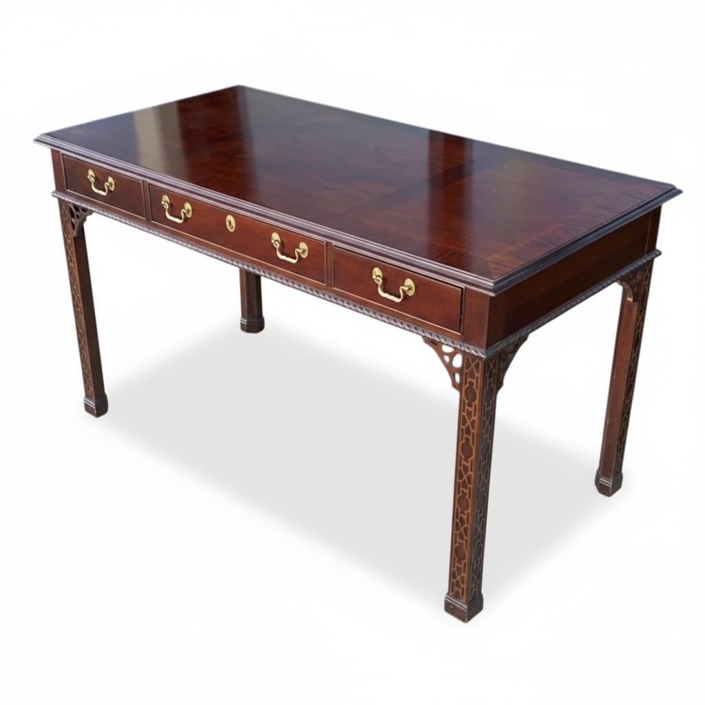 Councill Furniture Chinese Chippendale Style Inlaid Mahogany Desk Writing Table In Good Condition For Sale In Kennesaw, GA