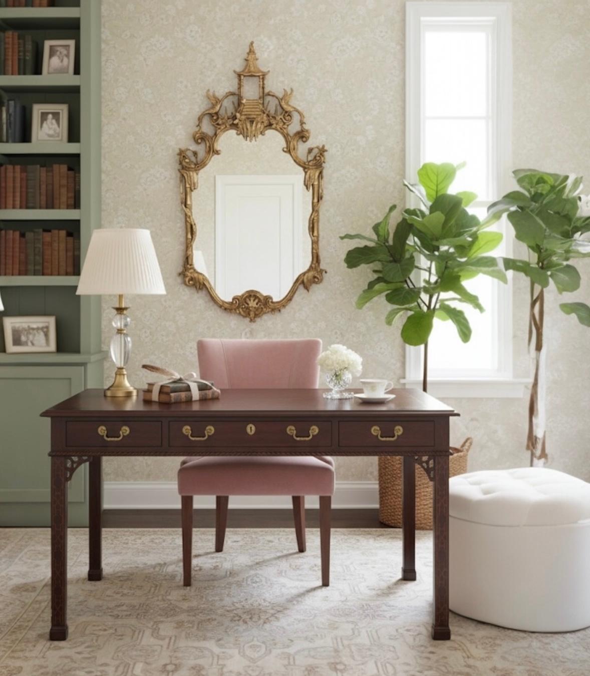 Councill Furniture Chinese Chippendale Style Inlaid Mahogany Desk Writing Table For Sale 2