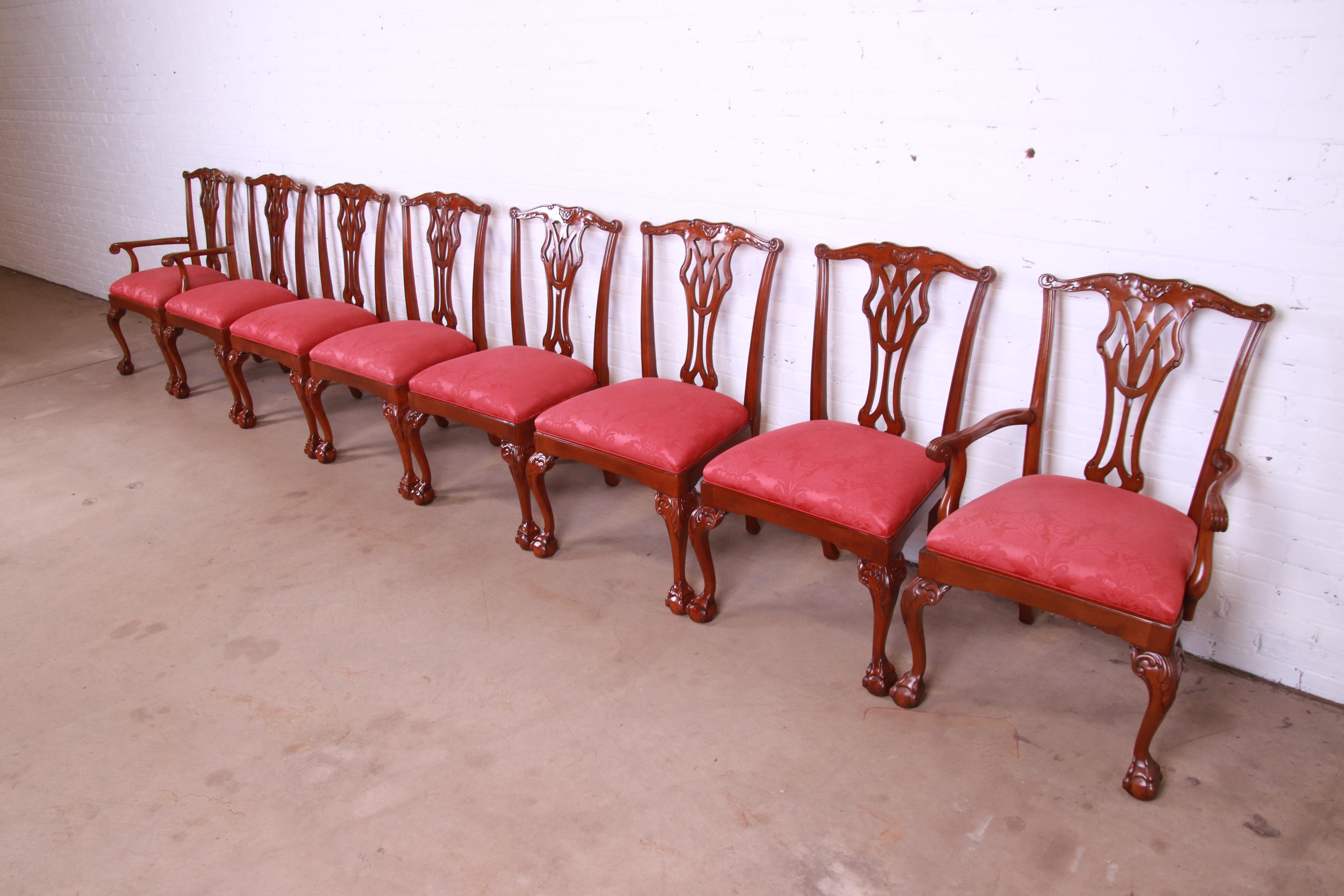 American Councill Furniture Chippendale Carved Mahogany Dining Chairs, Set of Eight For Sale