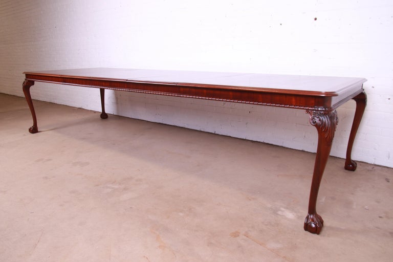American Councill Furniture Chippendale Carved Mahogany Dining Table, Newly Refinished For Sale
