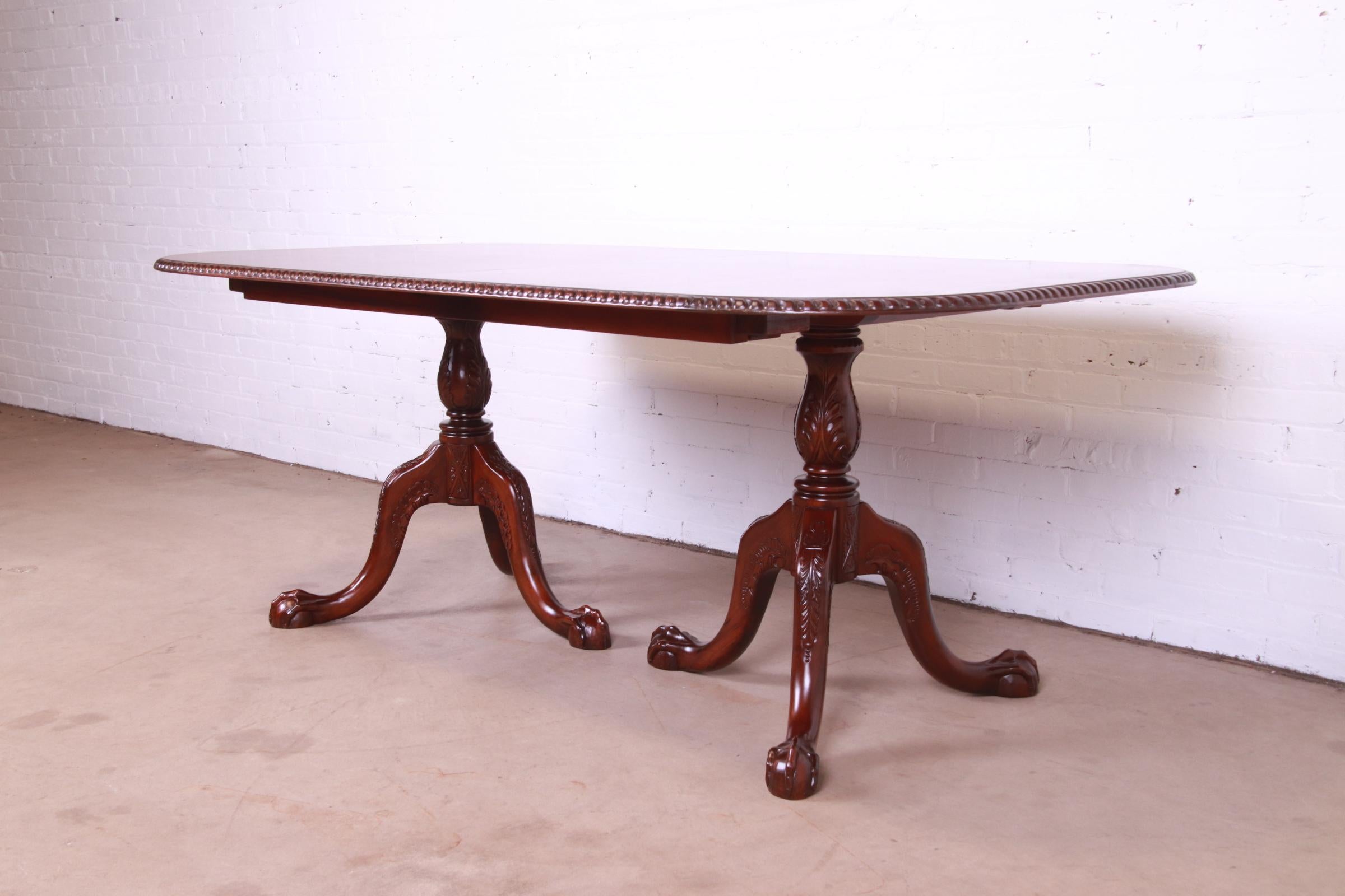 Councill Furniture Chippendale Mahogany Double Pedestal Dining Table, Refinished For Sale 7