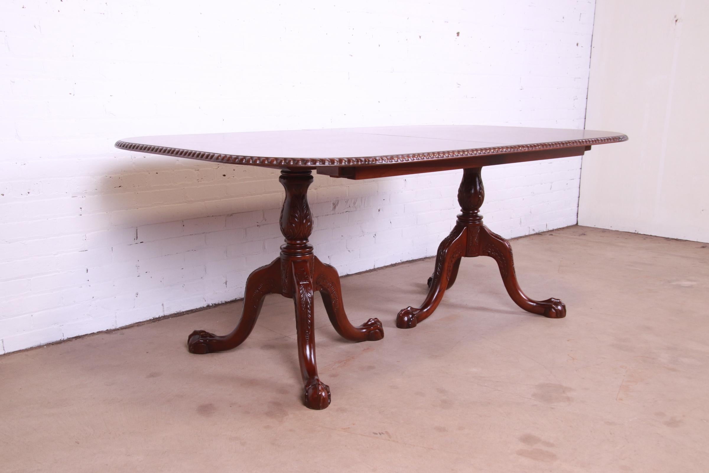 Councill Furniture Chippendale Mahogany Double Pedestal Dining Table, Refinished For Sale 9