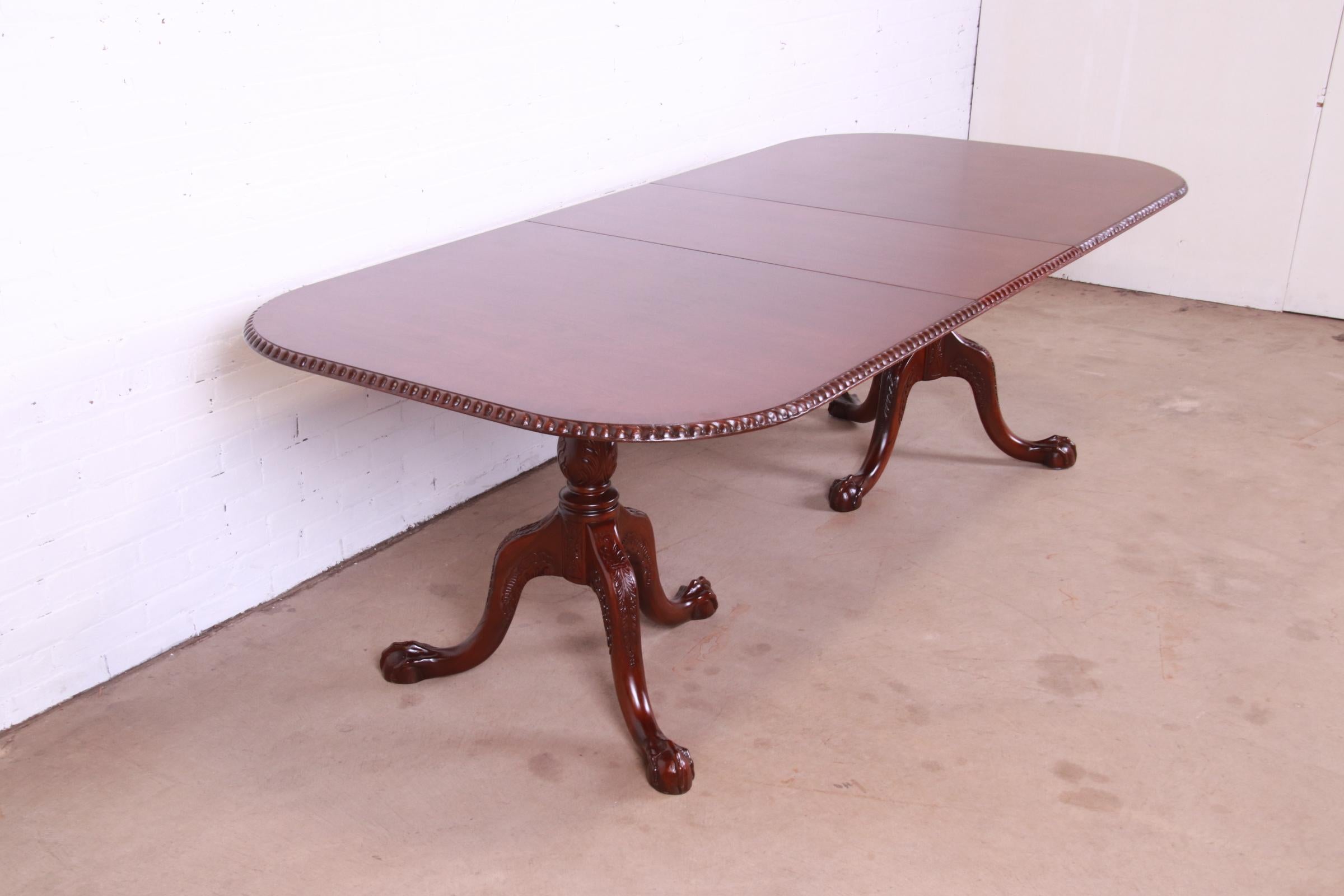 20th Century Councill Furniture Chippendale Mahogany Double Pedestal Dining Table, Refinished For Sale