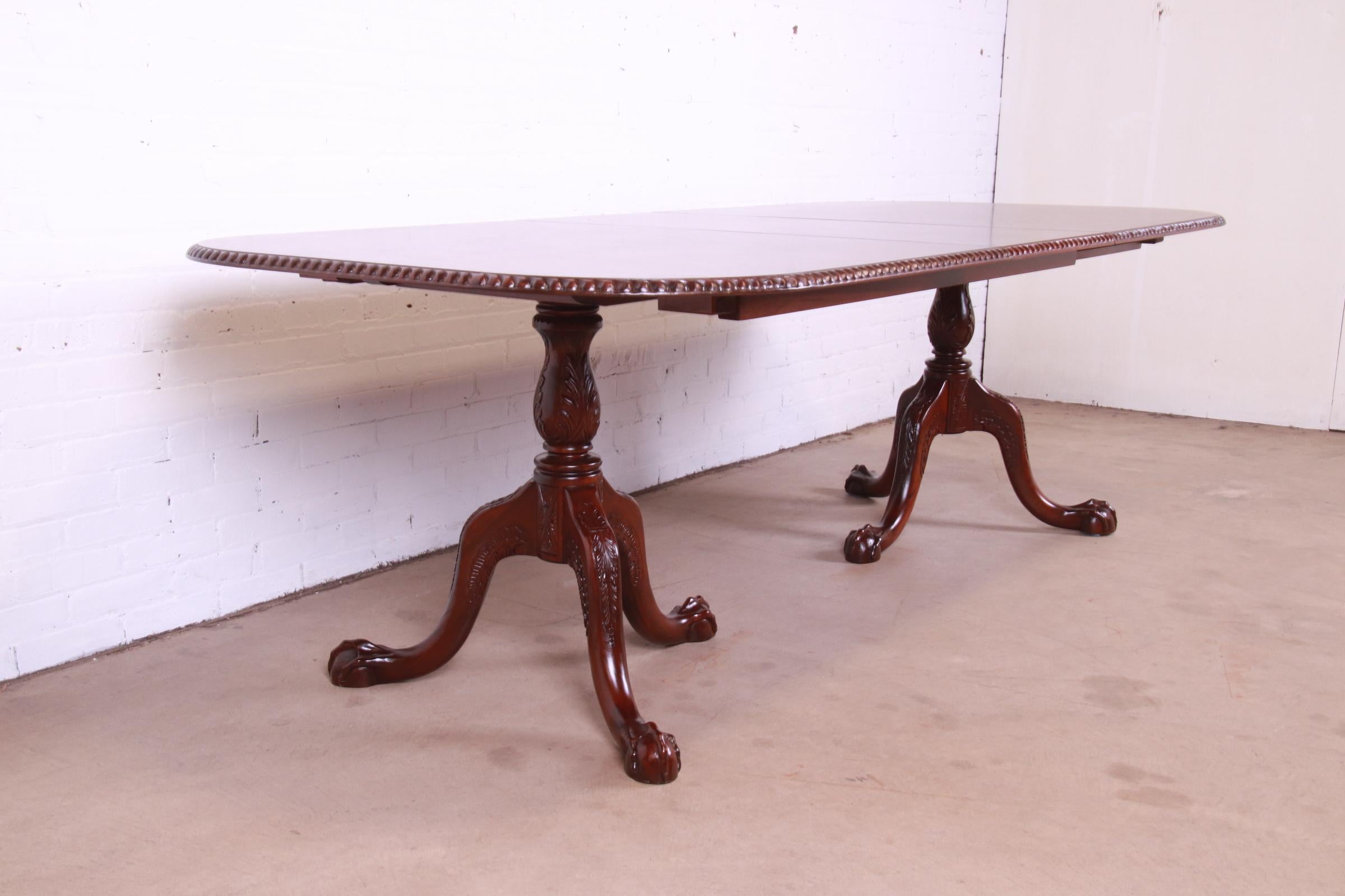 Councill Furniture Chippendale Mahogany Double Pedestal Dining Table, Refinished For Sale 1