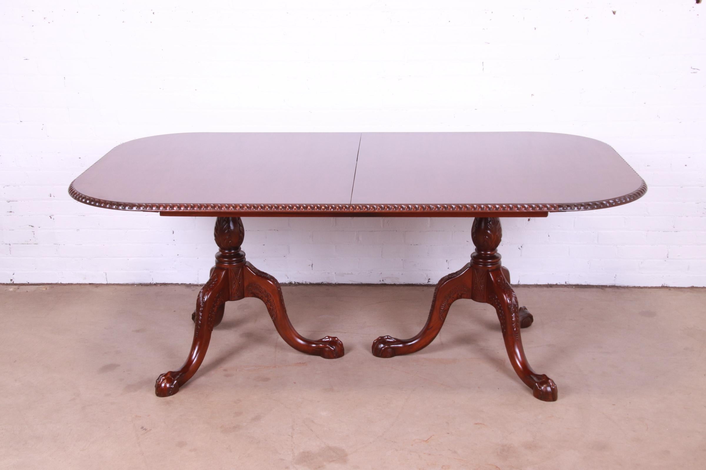 Councill Furniture Chippendale Mahogany Double Pedestal Dining Table, Refinished For Sale 4