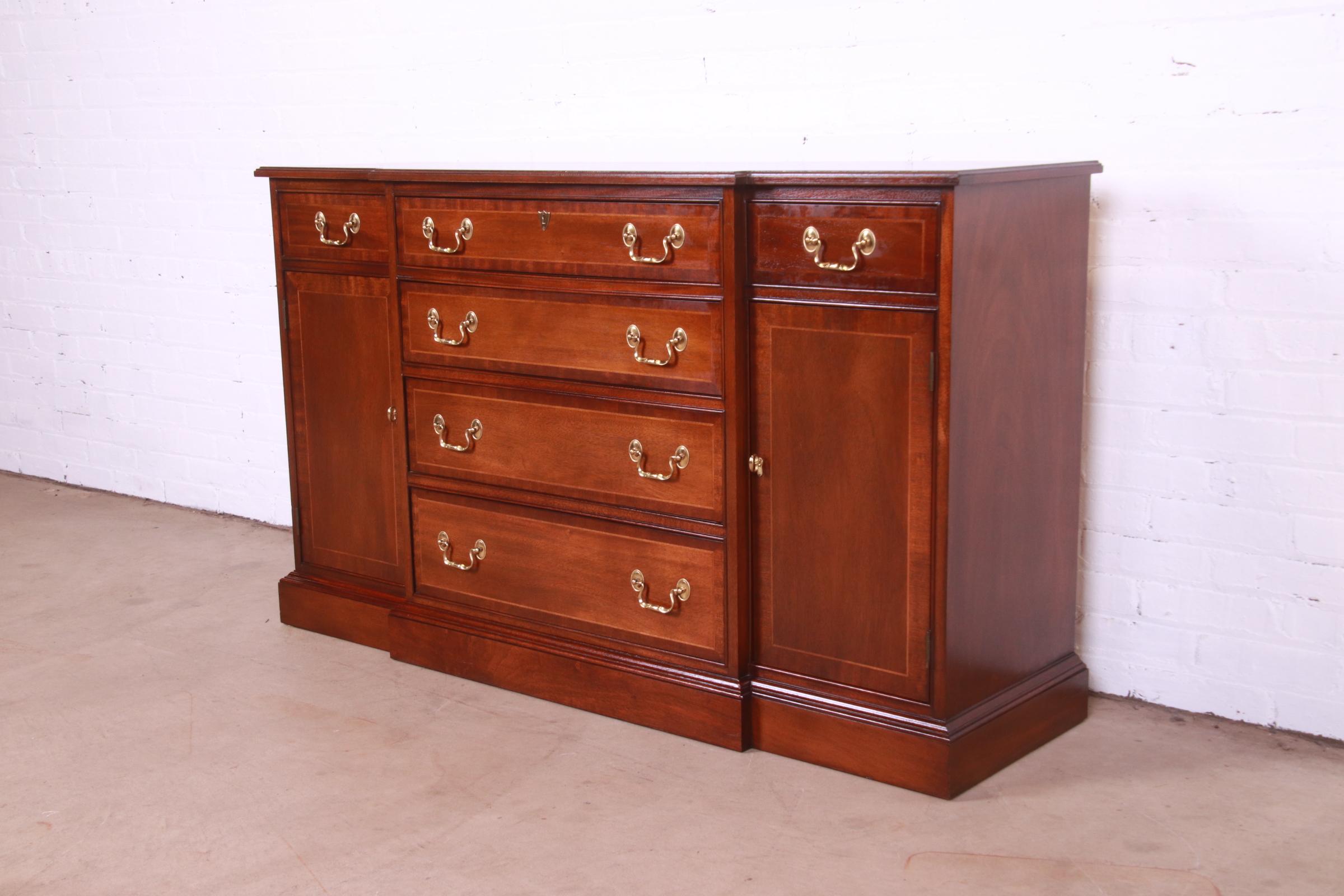 20th Century Councill Furniture Georgian Banded Mahogany Breakfront Sideboard