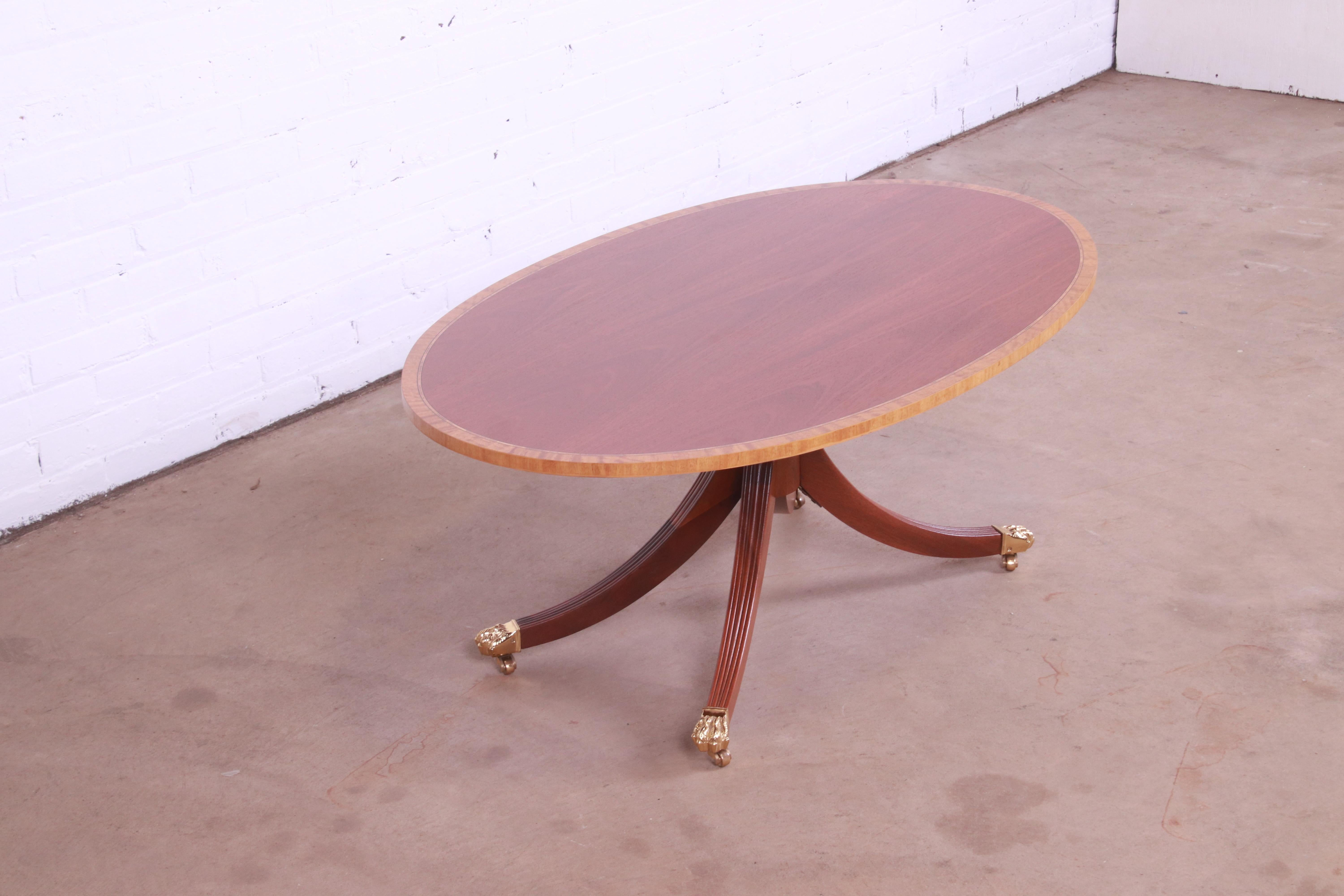 20th Century Councill Furniture Georgian Banded Mahogany Pedestal Coffee Table, Refinished