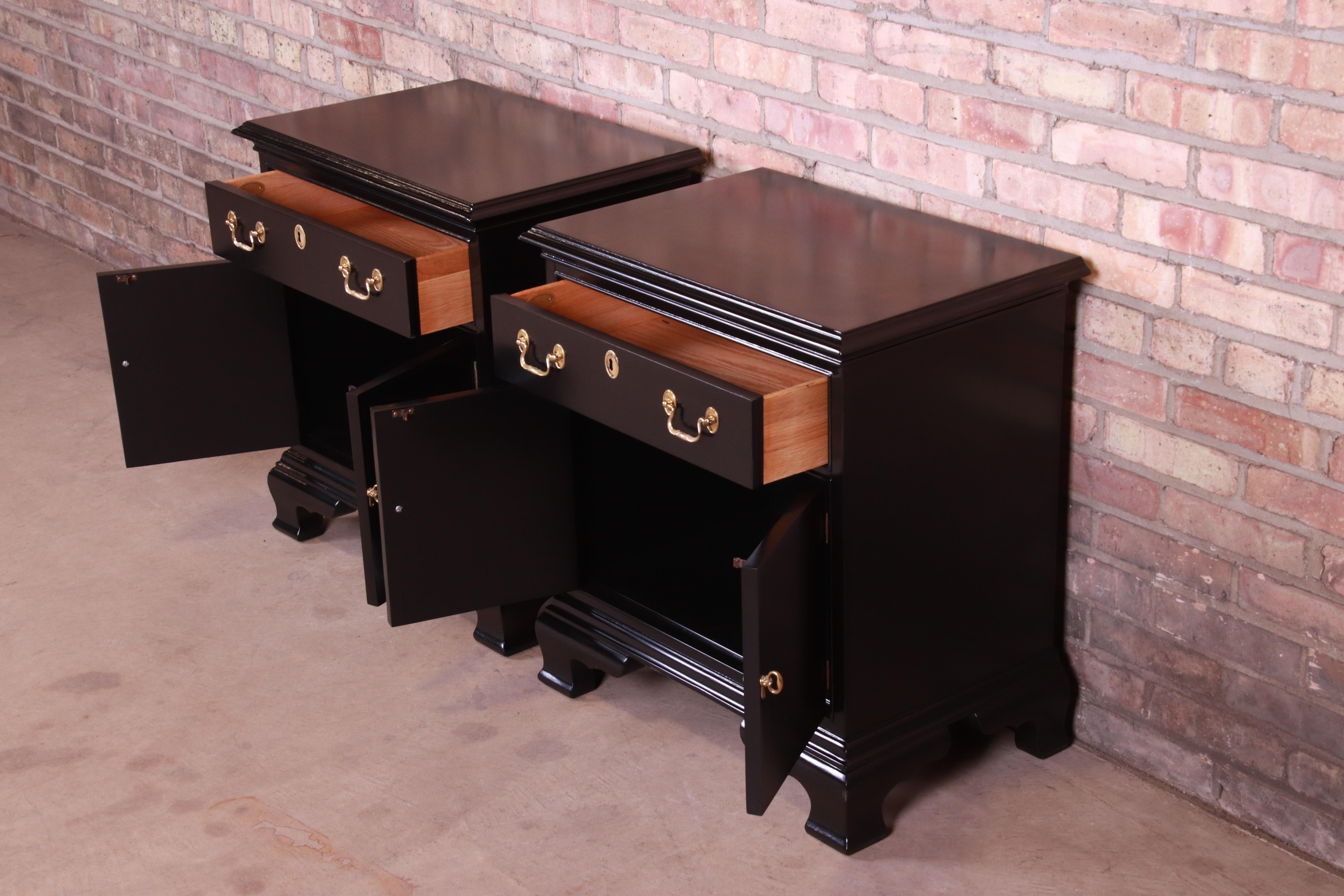 Councill Furniture Georgian Black Lacquered Nightstands, Newly Refinished 5