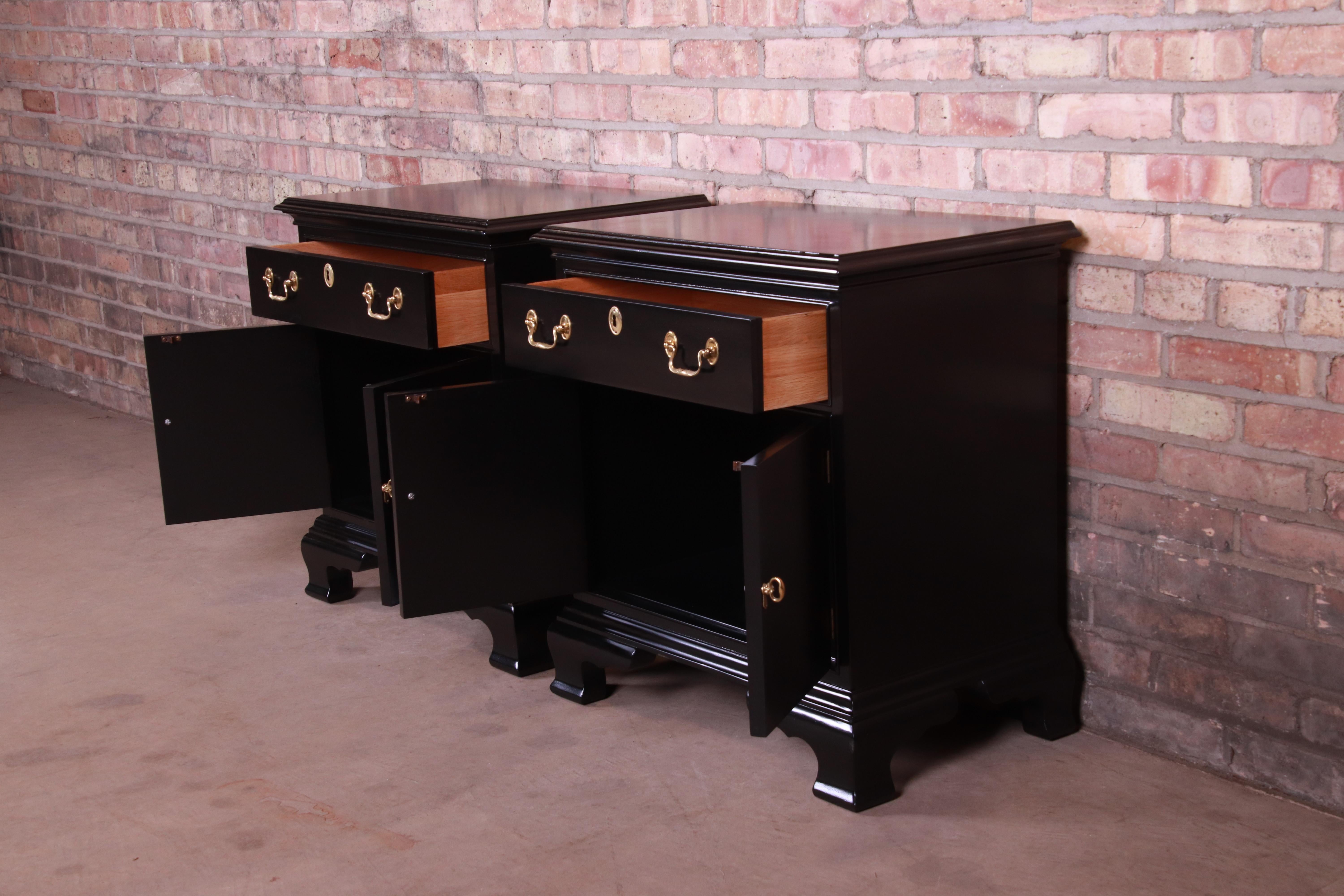 Councill Furniture Georgian Black Lacquered Nightstands, Newly Refinished 6