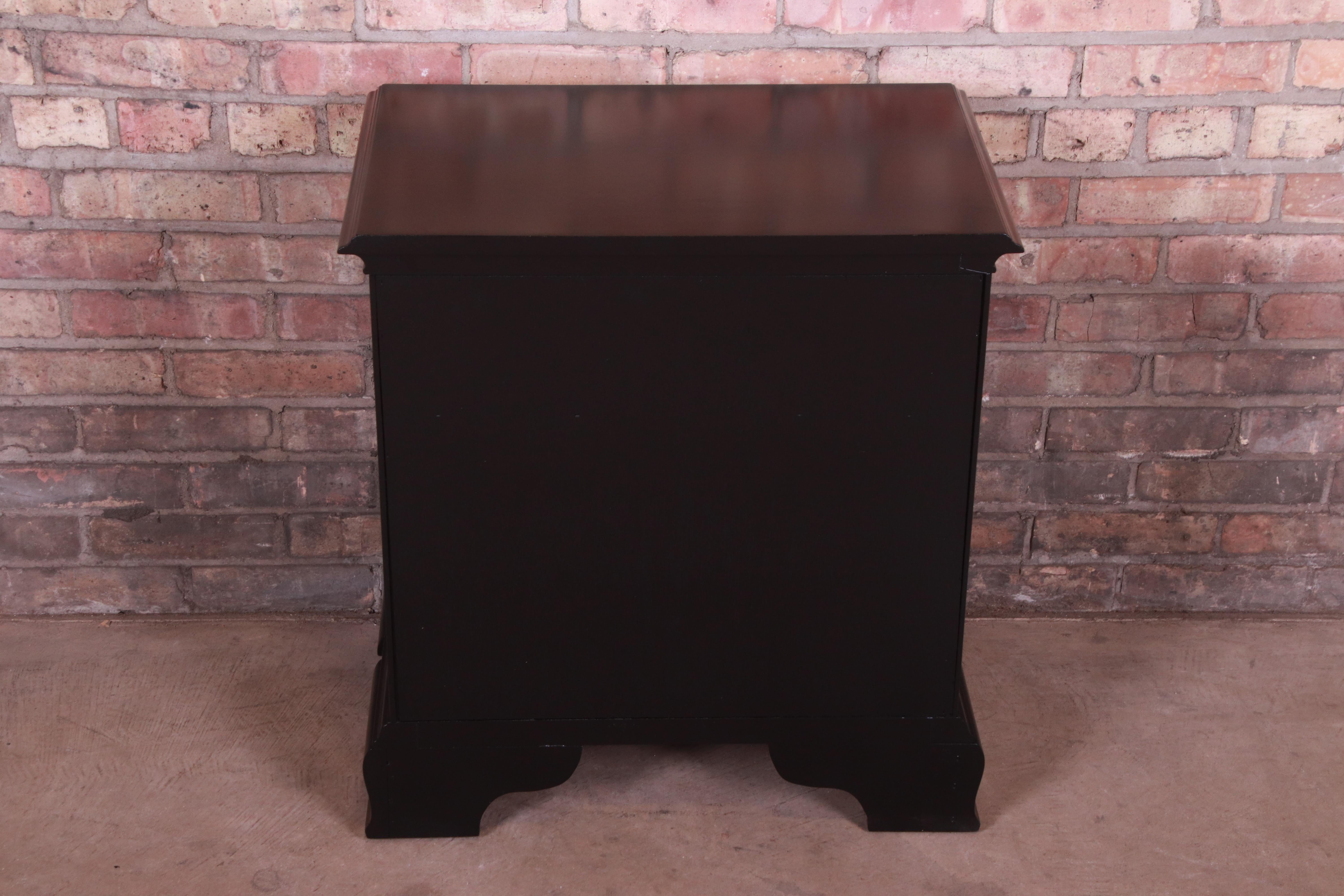Councill Furniture Georgian Black Lacquered Nightstands, Newly Refinished 9