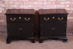 Councill Furniture Georgian Black Lacquered Nightstands, Newly Refinished