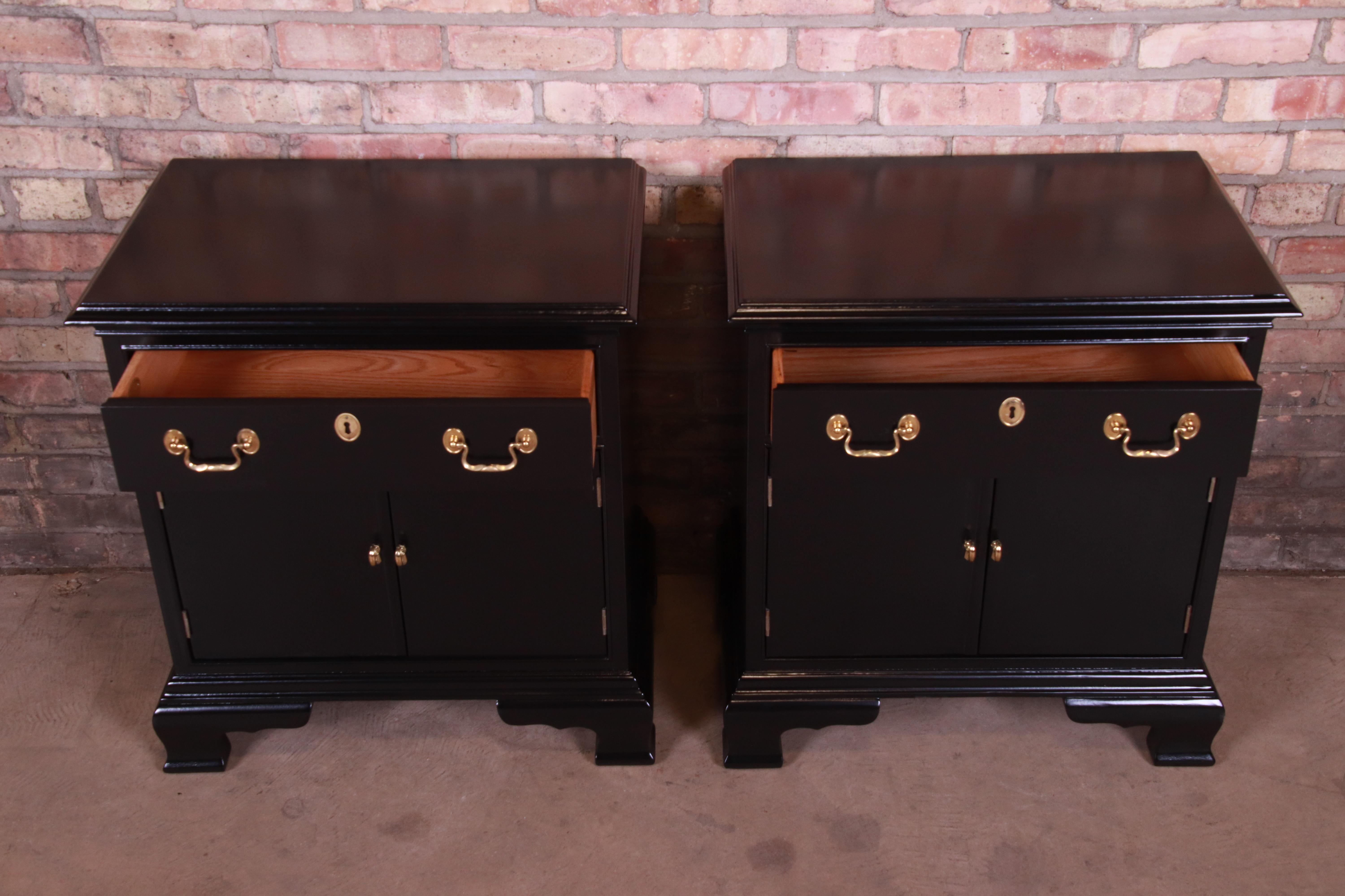 Councill Furniture Georgian Black Lacquered Nightstands, Newly Refinished 1