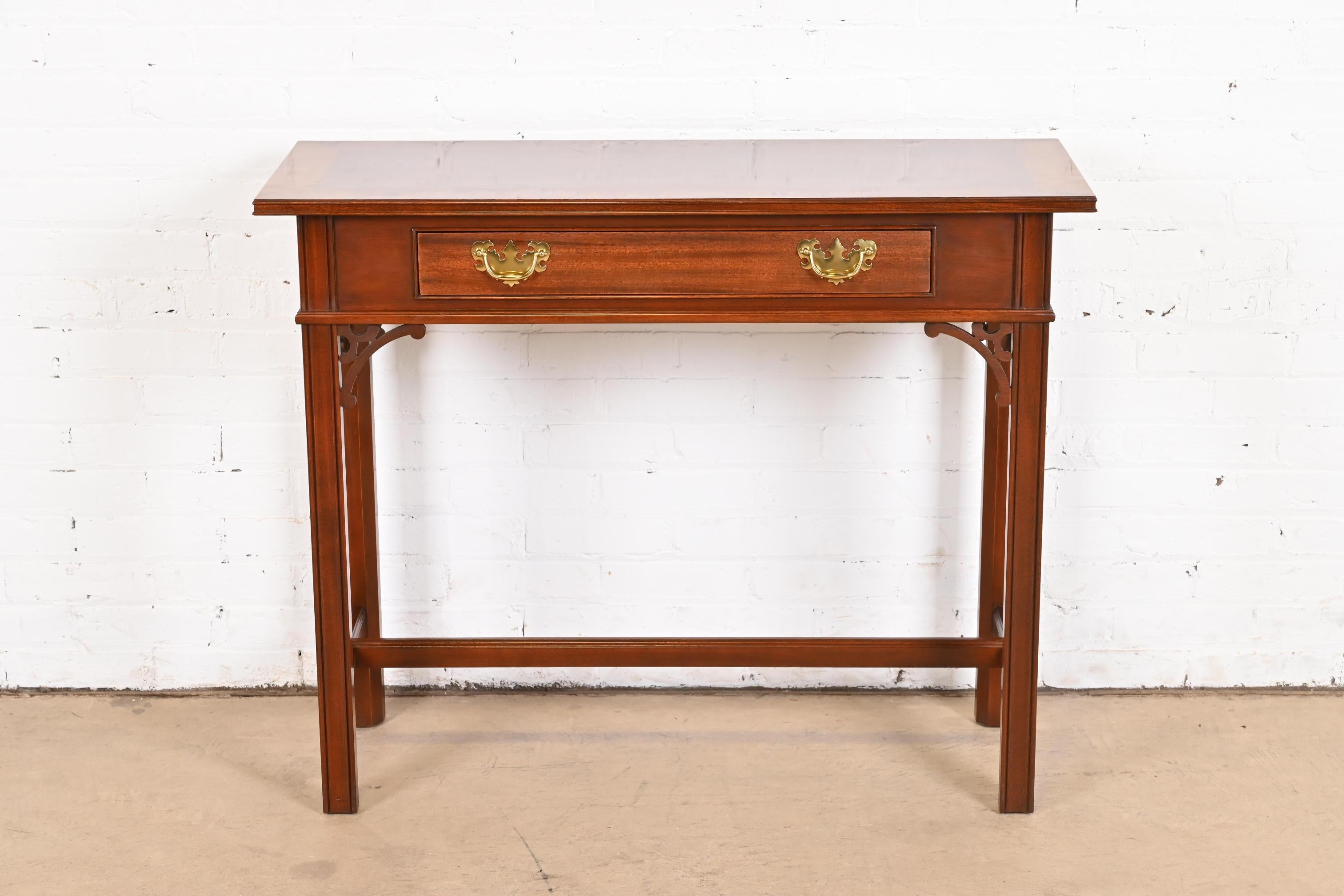 American Councill Furniture Georgian Carved Banded Mahogany Console Table For Sale