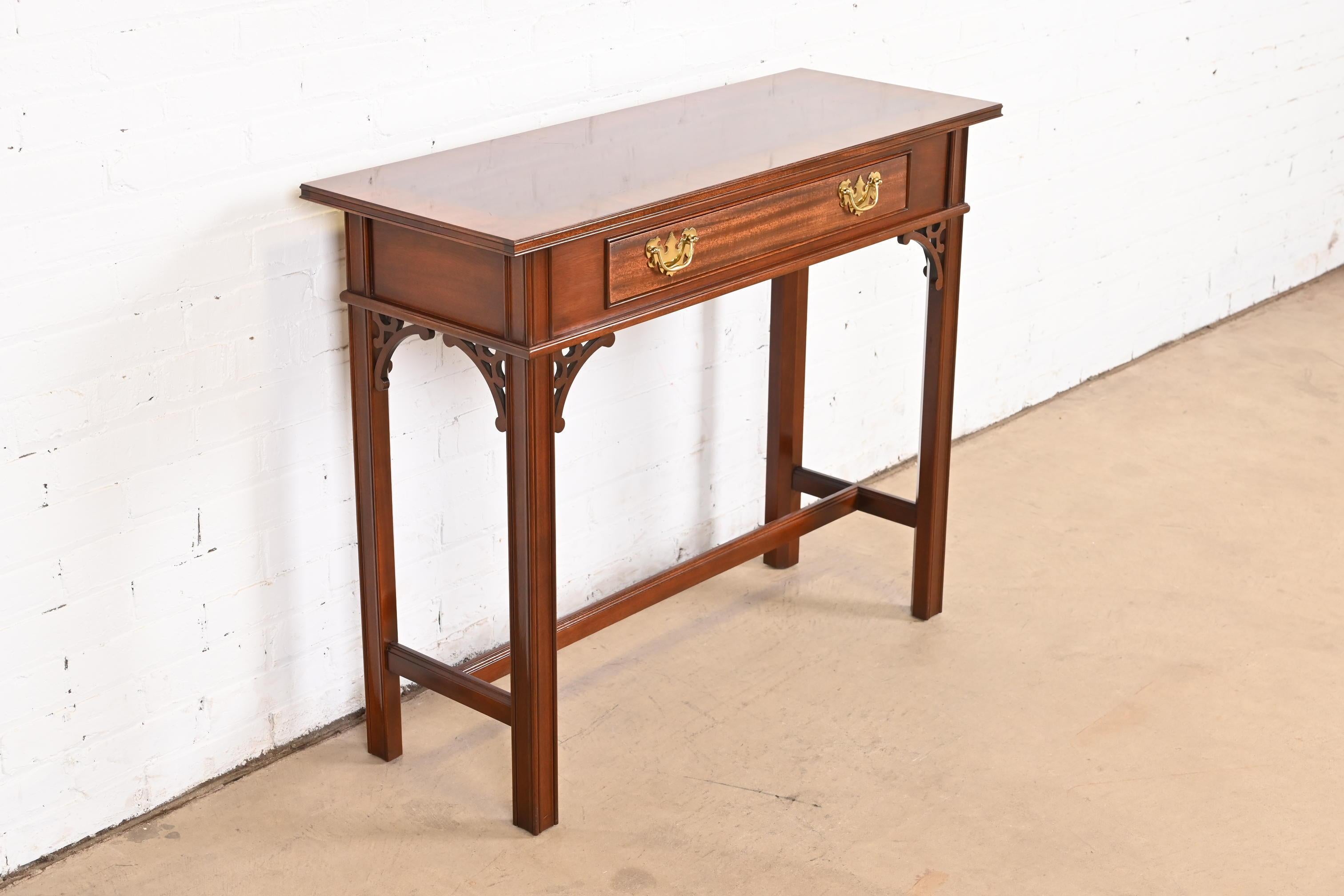 Brass Councill Furniture Georgian Carved Banded Mahogany Console Table For Sale