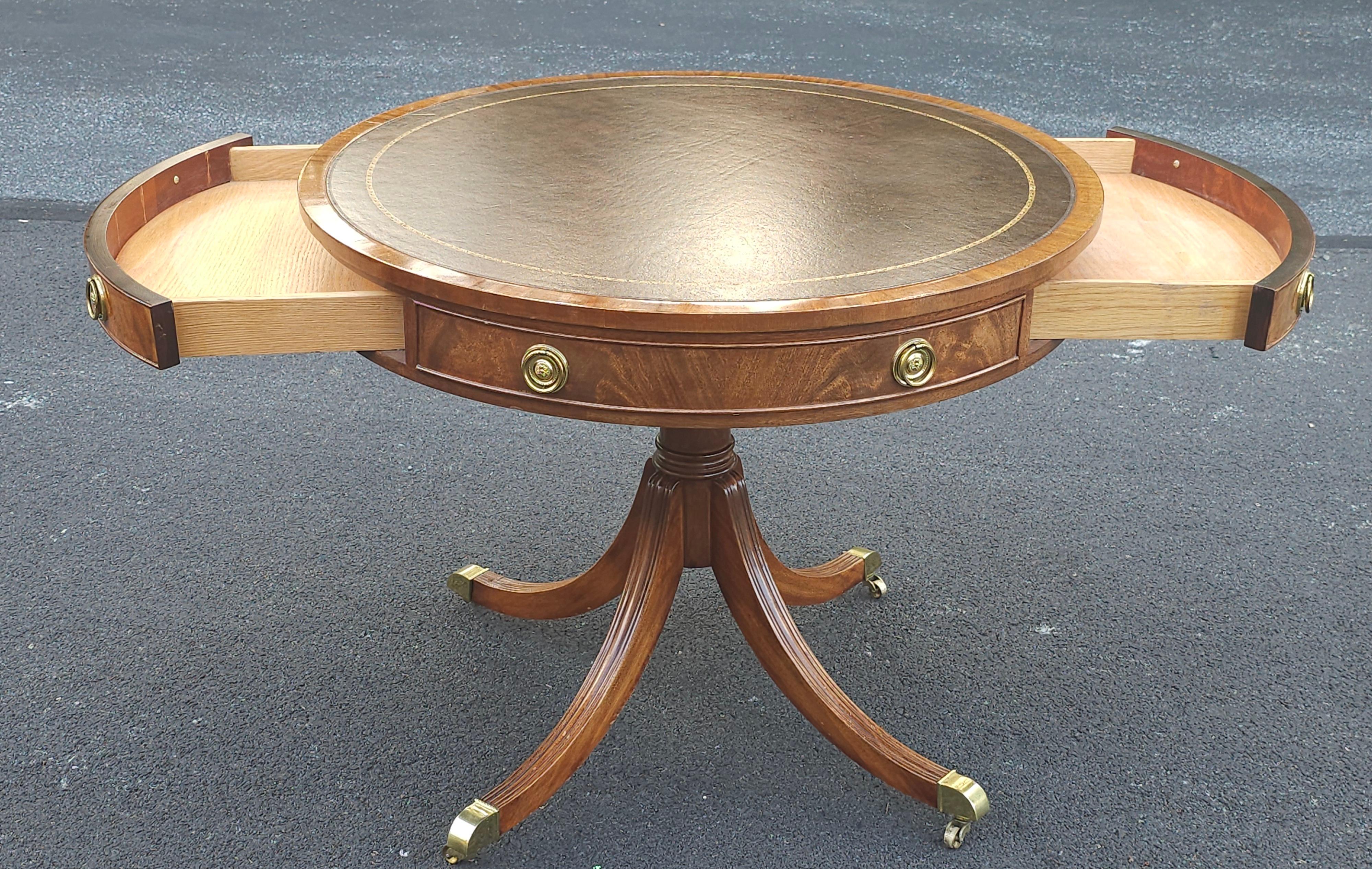 Mesa de centro de 2 cajones con tapa de piel de caoba entrecruzada Councill Furniture Georgian Georgiano en venta