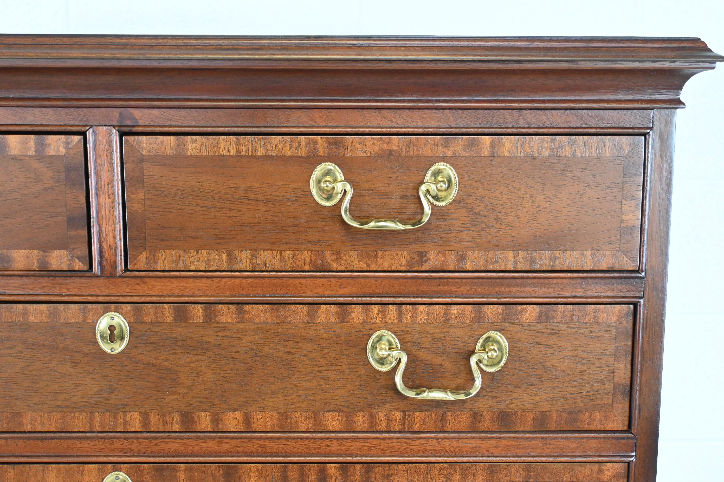 Councill Furniture Georgian Mahogany Banded Highboy Dresser, Newly Refinished 4