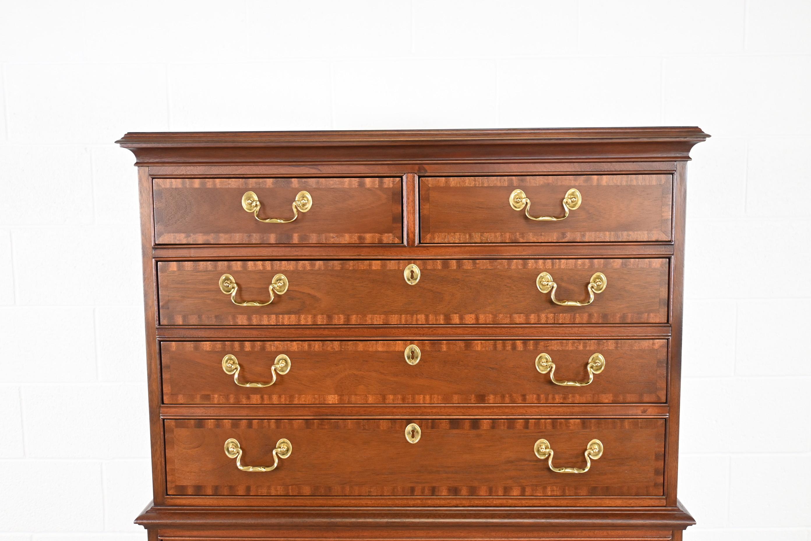 Councill Furniture Georgian Mahogany Banded Highboy Dresser, Newly Refinished In Good Condition In Morgan, UT