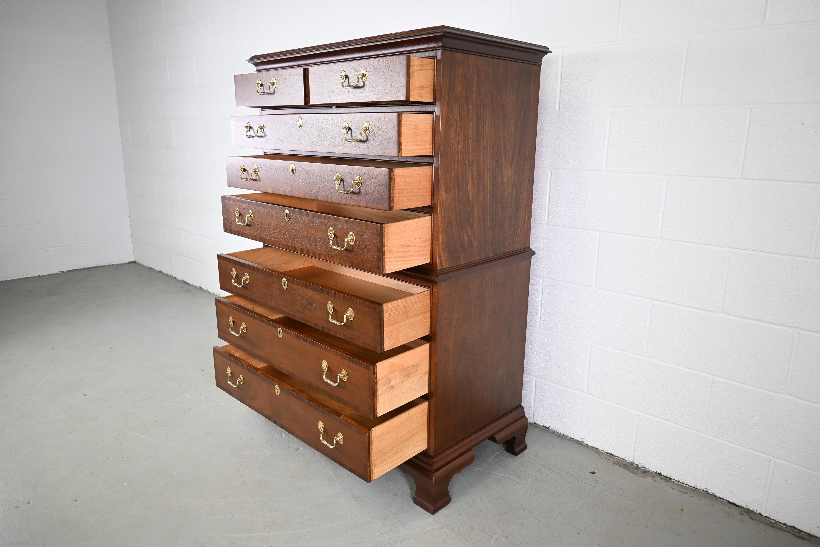 Councill Furniture Georgian Mahogany Banded Highboy Dresser, Newly Refinished 3