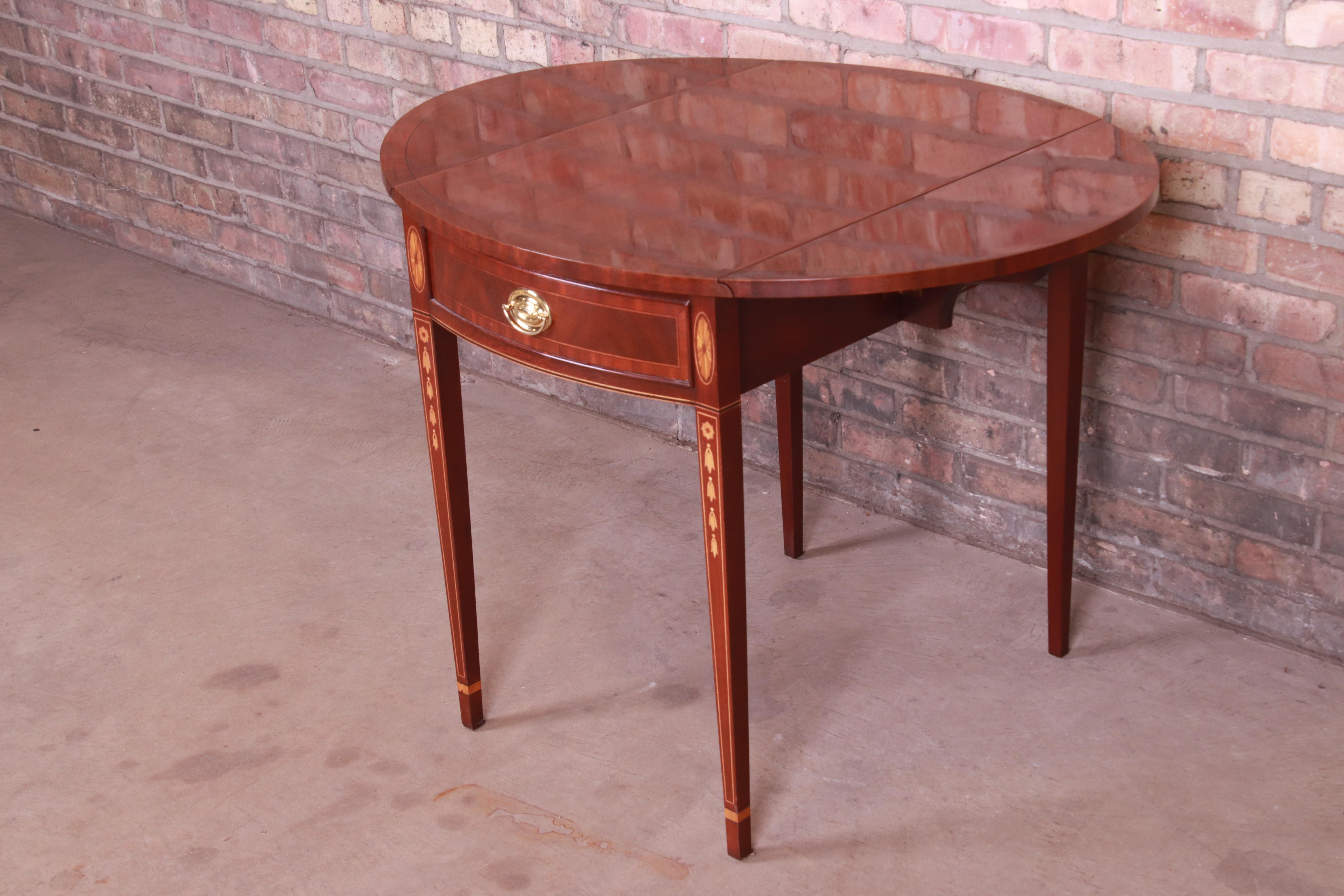 Sheraton Councill Furniture Inlaid Mahogany Drop-Leaf Pembroke Side Table