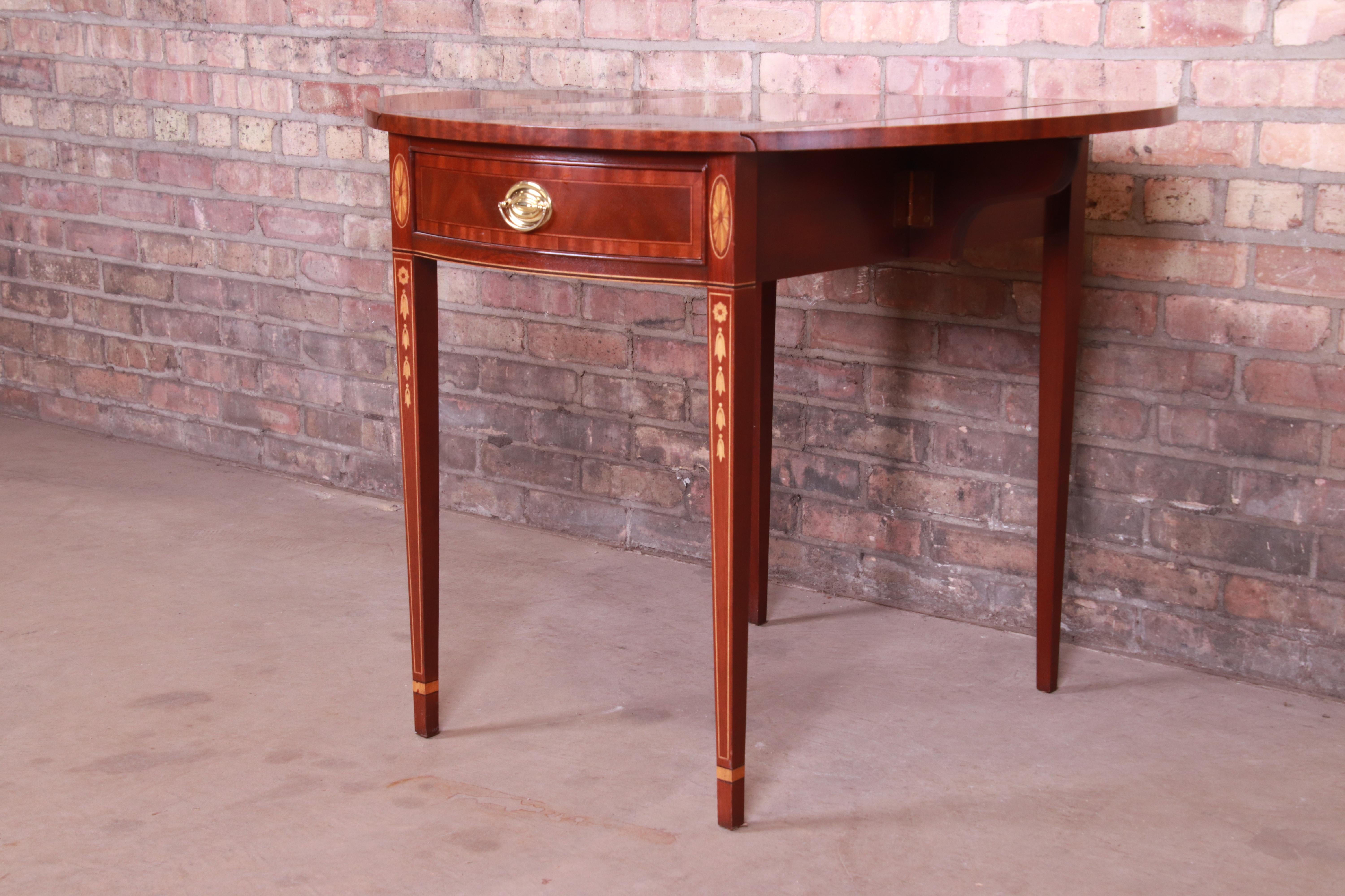 American Councill Furniture Inlaid Mahogany Drop-Leaf Pembroke Side Table