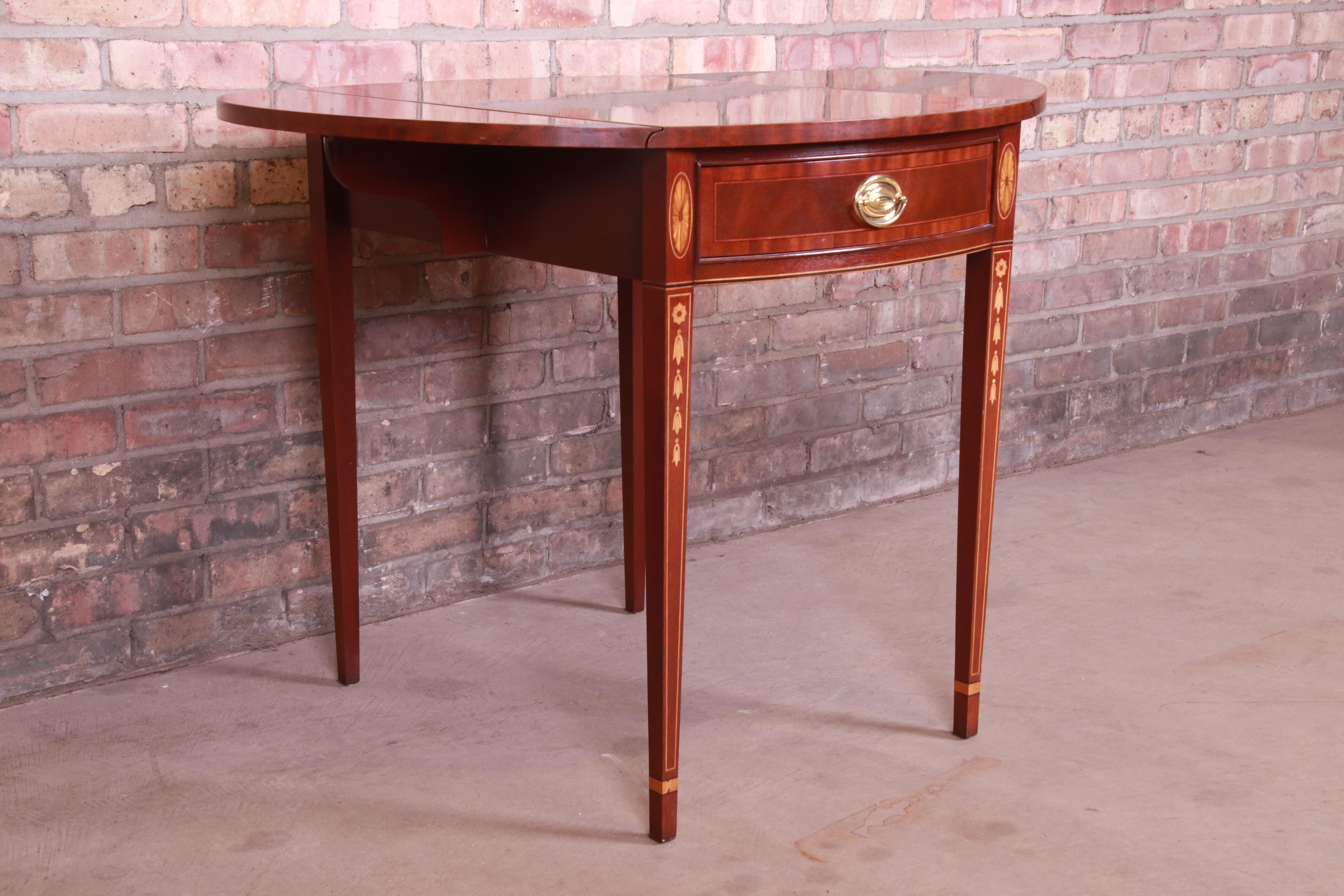 20th Century Councill Furniture Inlaid Mahogany Drop-Leaf Pembroke Side Table