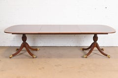 Councill Georgian Banded Mahogany Double Pedestal Dining Table, Newly Refinished